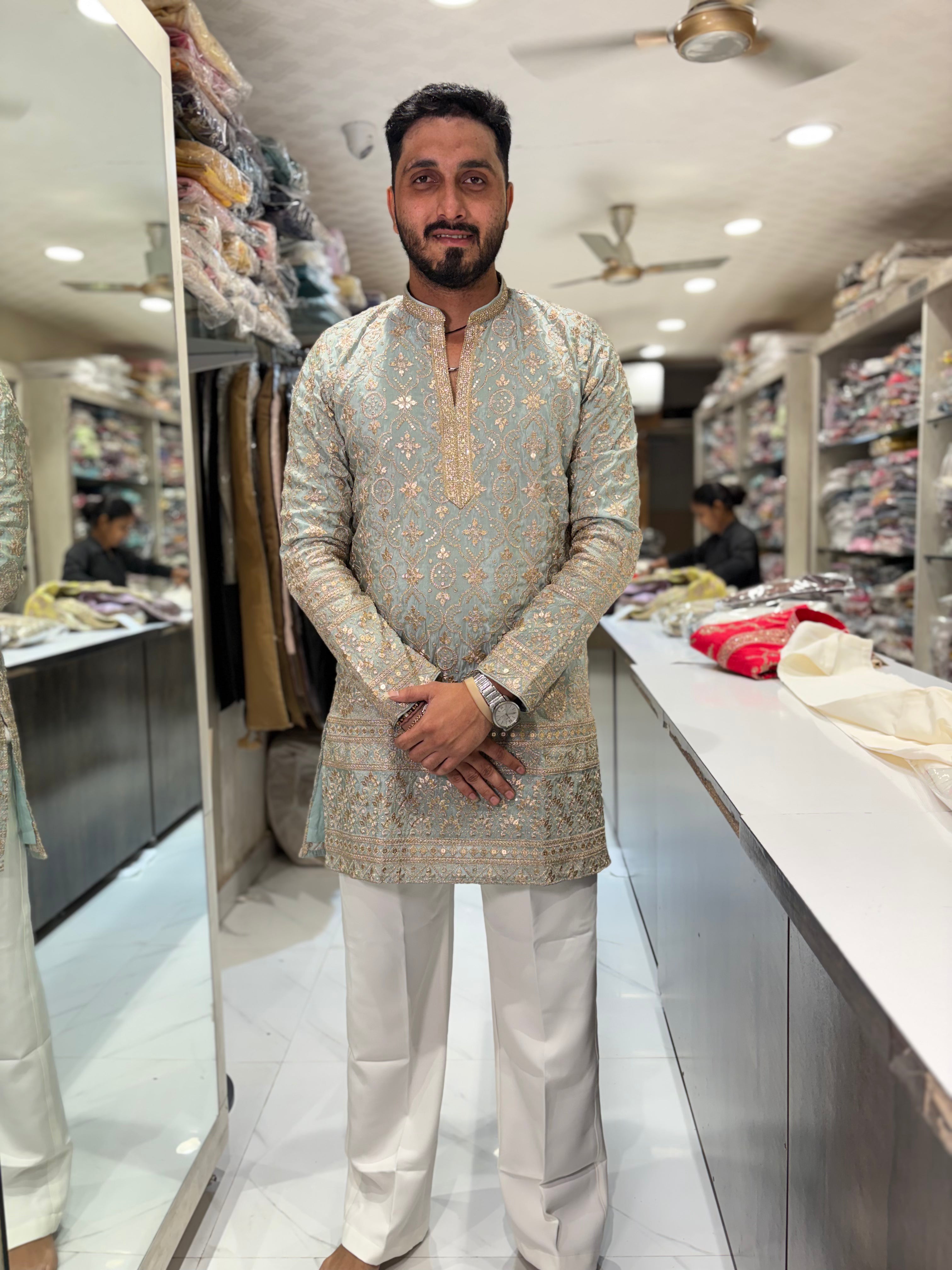 Premium Tissue Silk Heavy Embroidered Short-Length Kurta