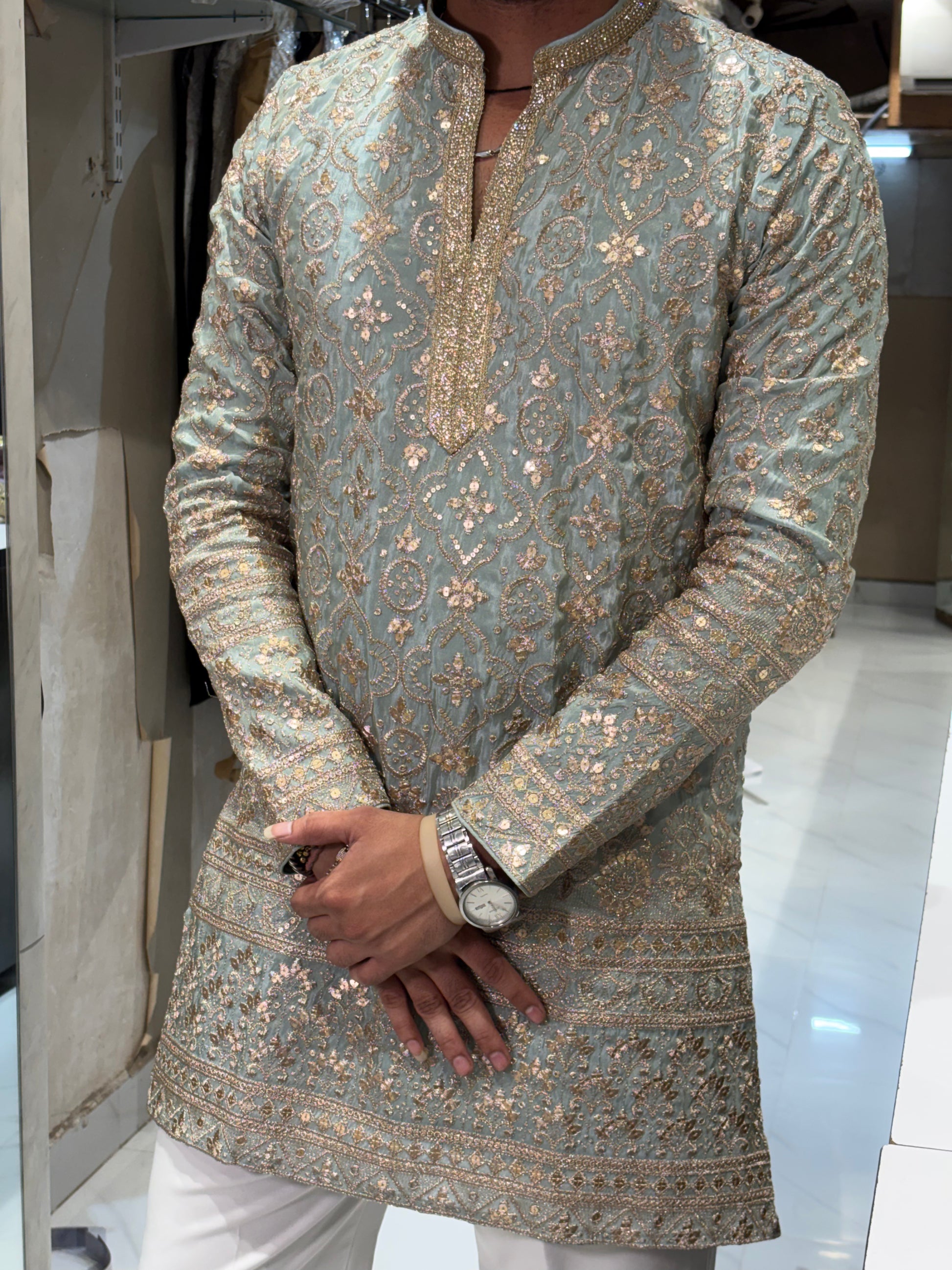 Premium Tissue Silk Heavy Embroidered Short-Length Kurta