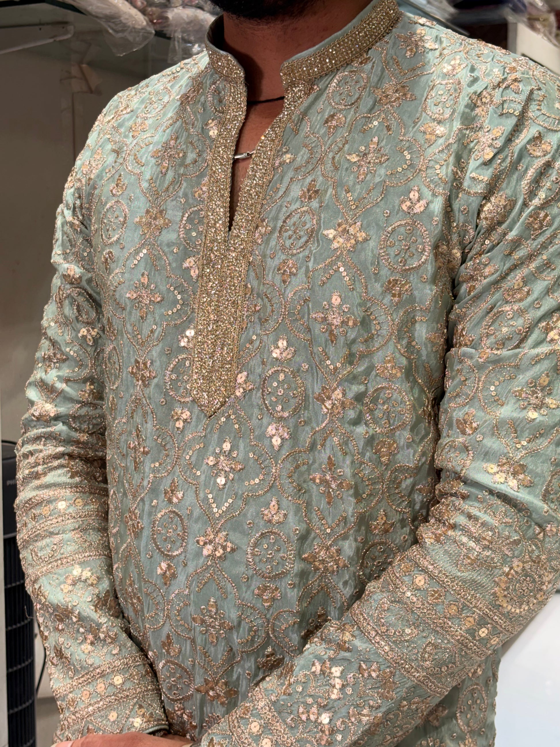 Premium Tissue Silk Heavy Embroidered Short-Length Kurta