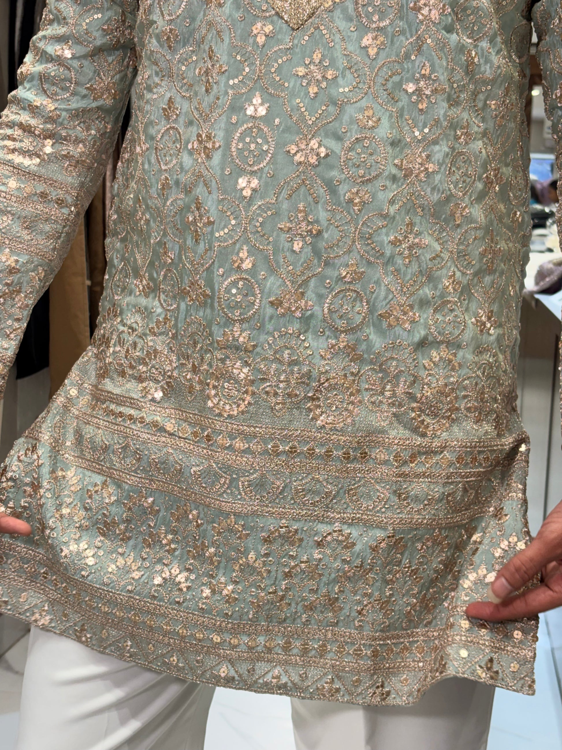 Premium Tissue Silk Heavy Embroidered Short-Length Kurta