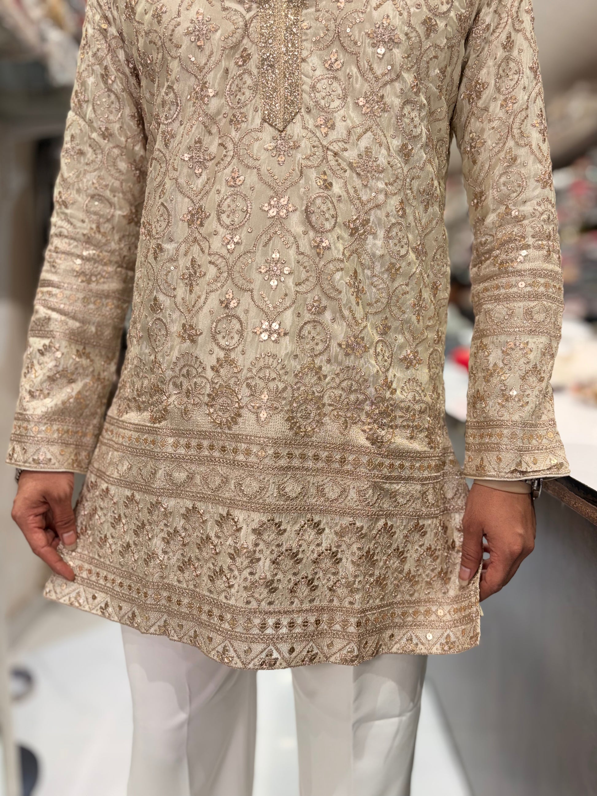 Premium Tissue Silk Heavy Embroidered Short-Length Kurta