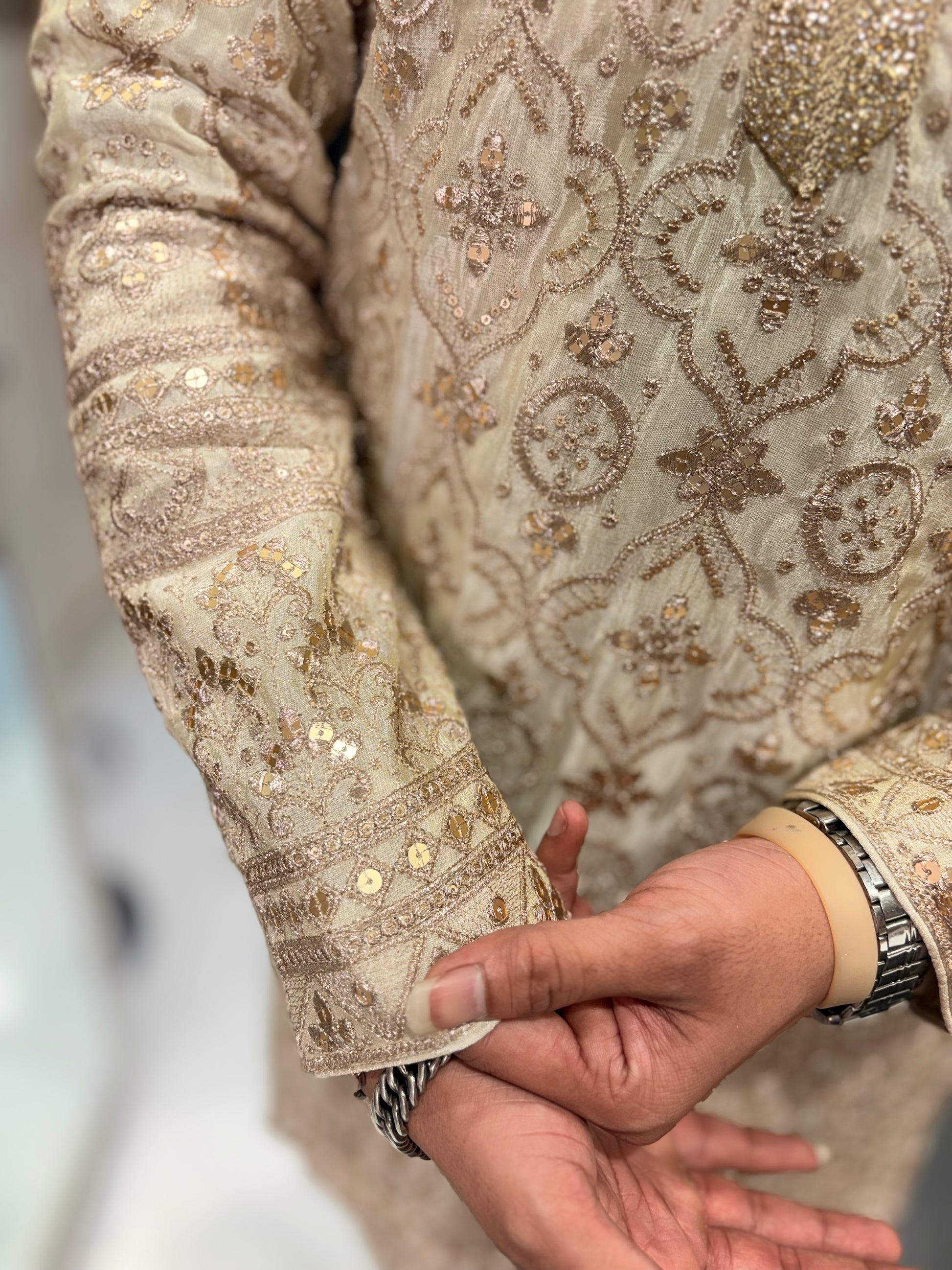 Premium Tissue Silk Heavy Embroidered Short-Length Kurta