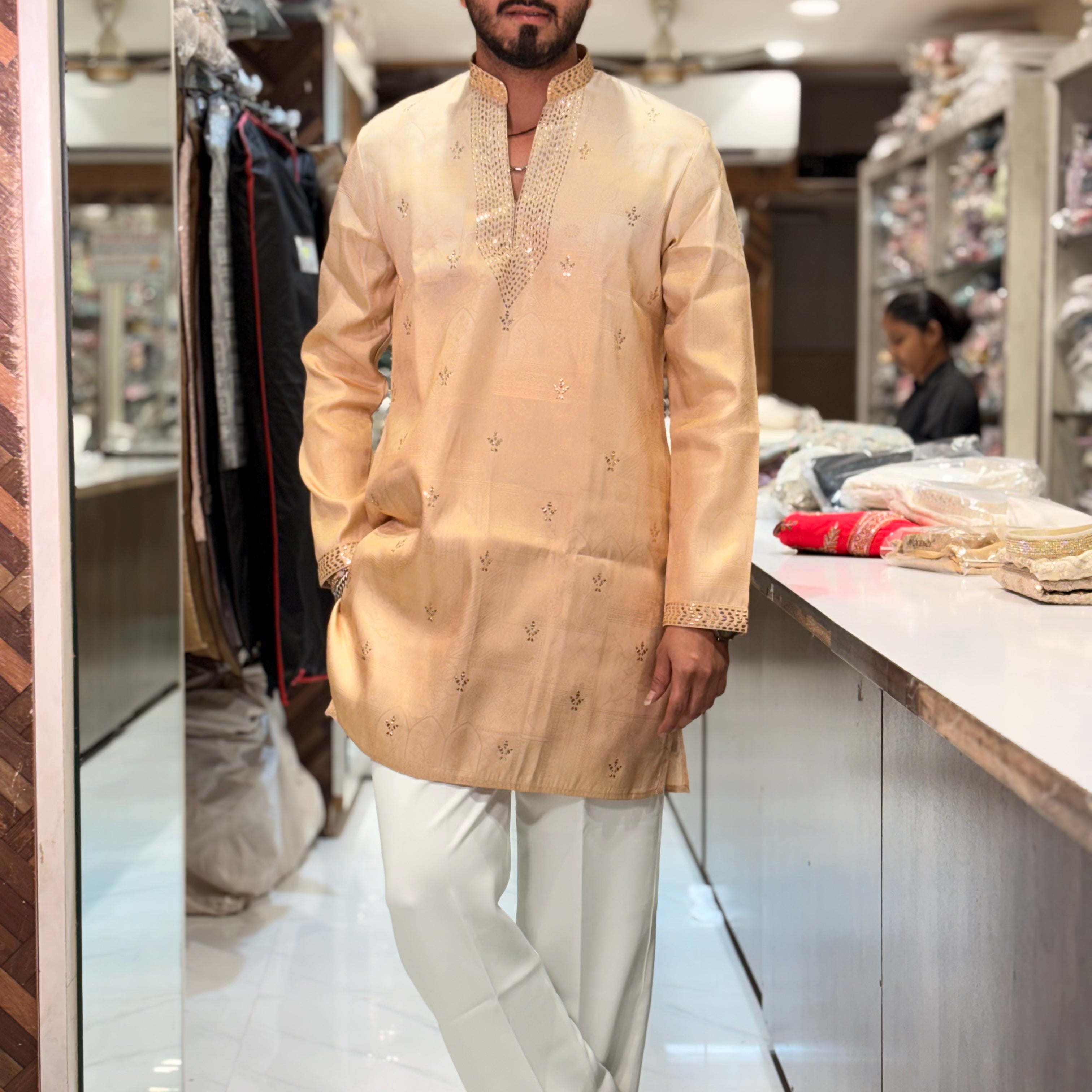 Premium Mukesh Work Tissue Silk Kurta