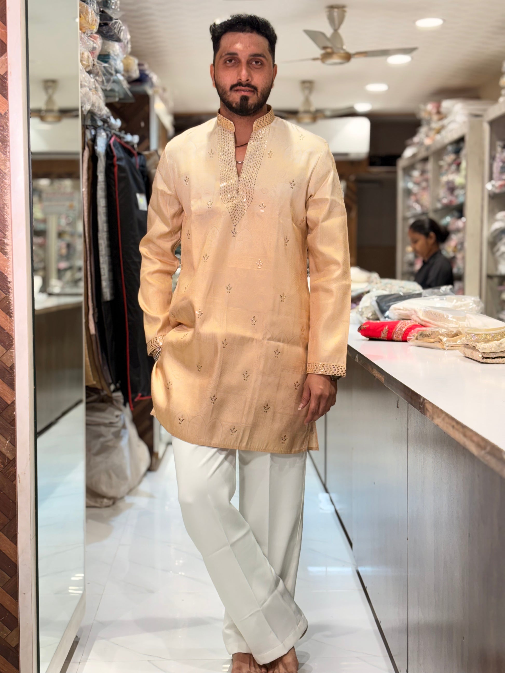 Premium Mukesh Work Tissue Silk Kurta