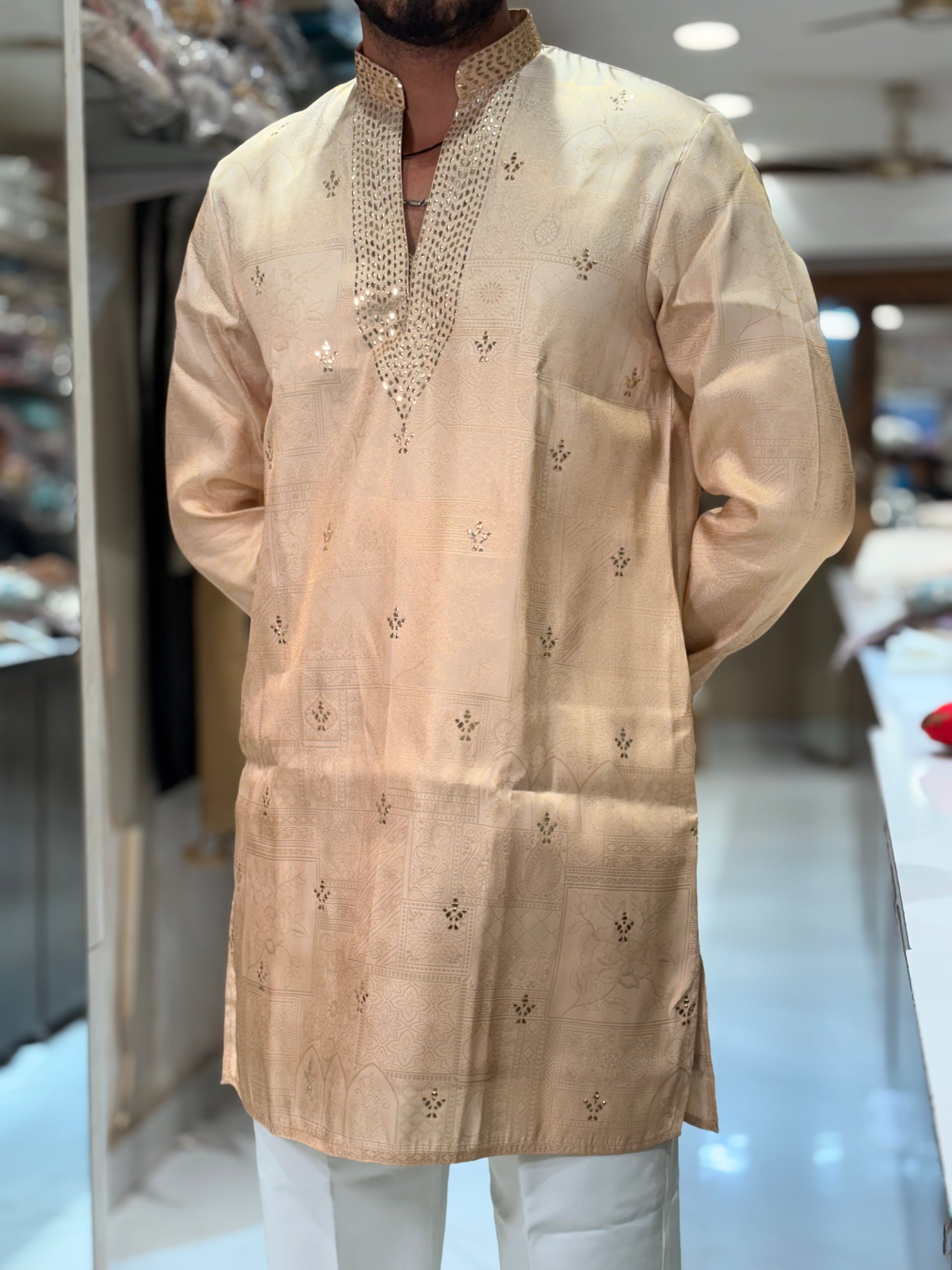 Premium Mukesh Work Tissue Silk Kurta