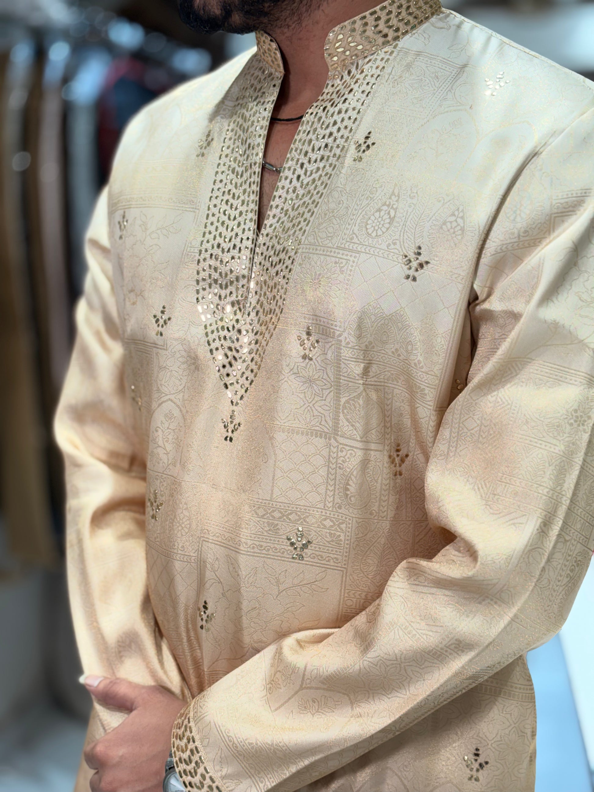 Premium Mukesh Work Tissue Silk Kurta