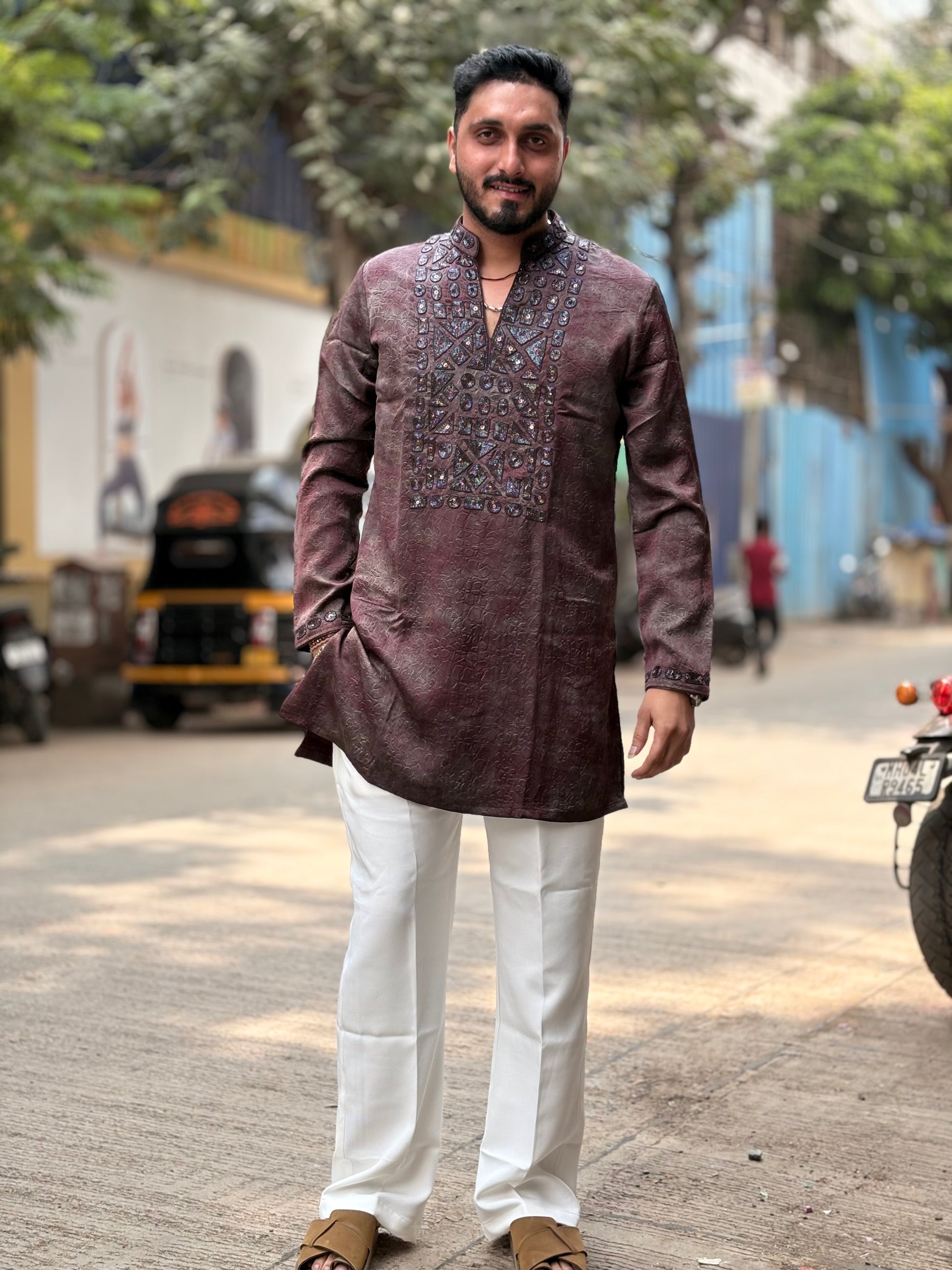 Premium Hand-Embellished Textured Silk Jacquard Kurta
