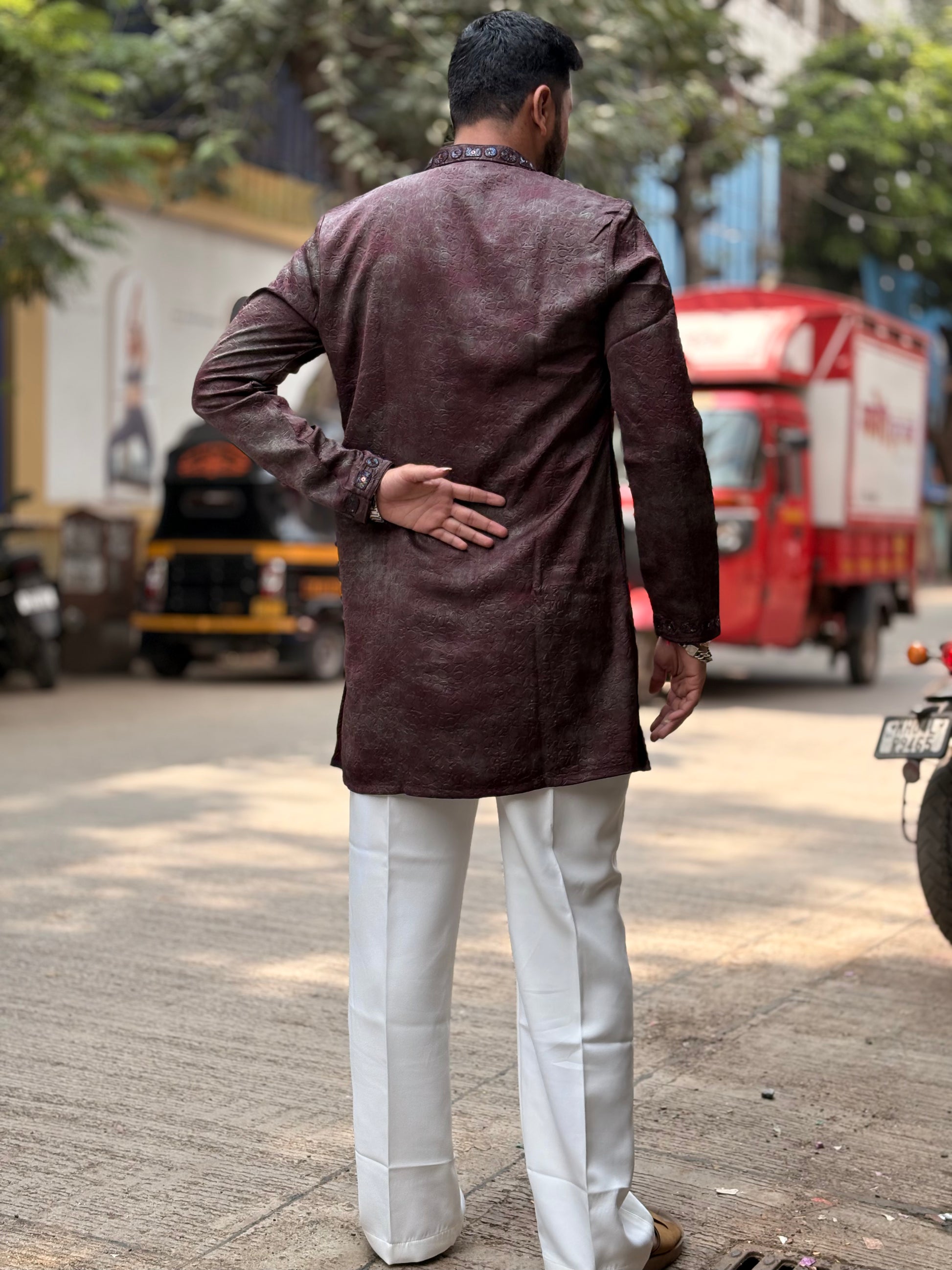 Premium Hand-Embellished Textured Silk Jacquard Kurta