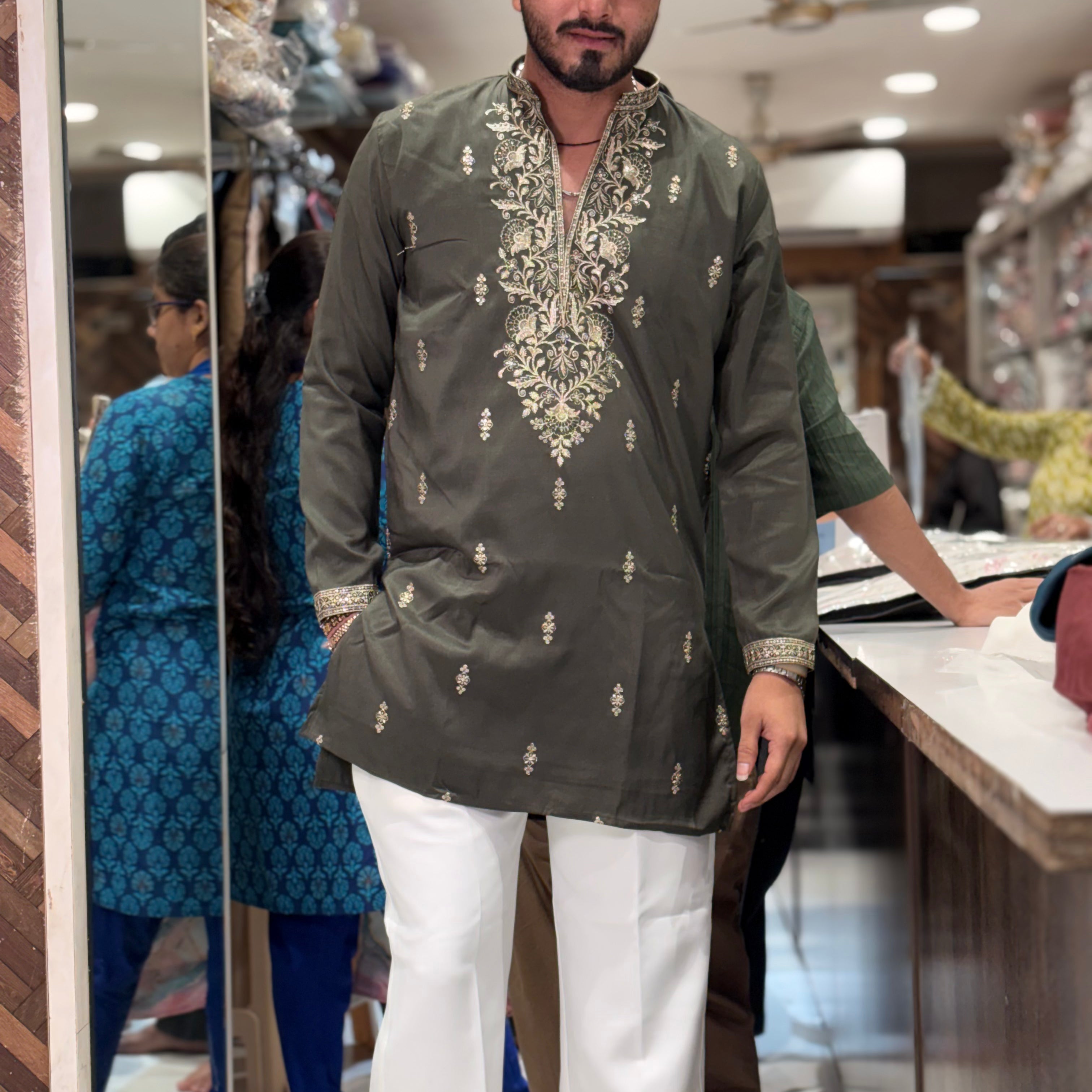 Premium Floral Embroidered Silk Kurta