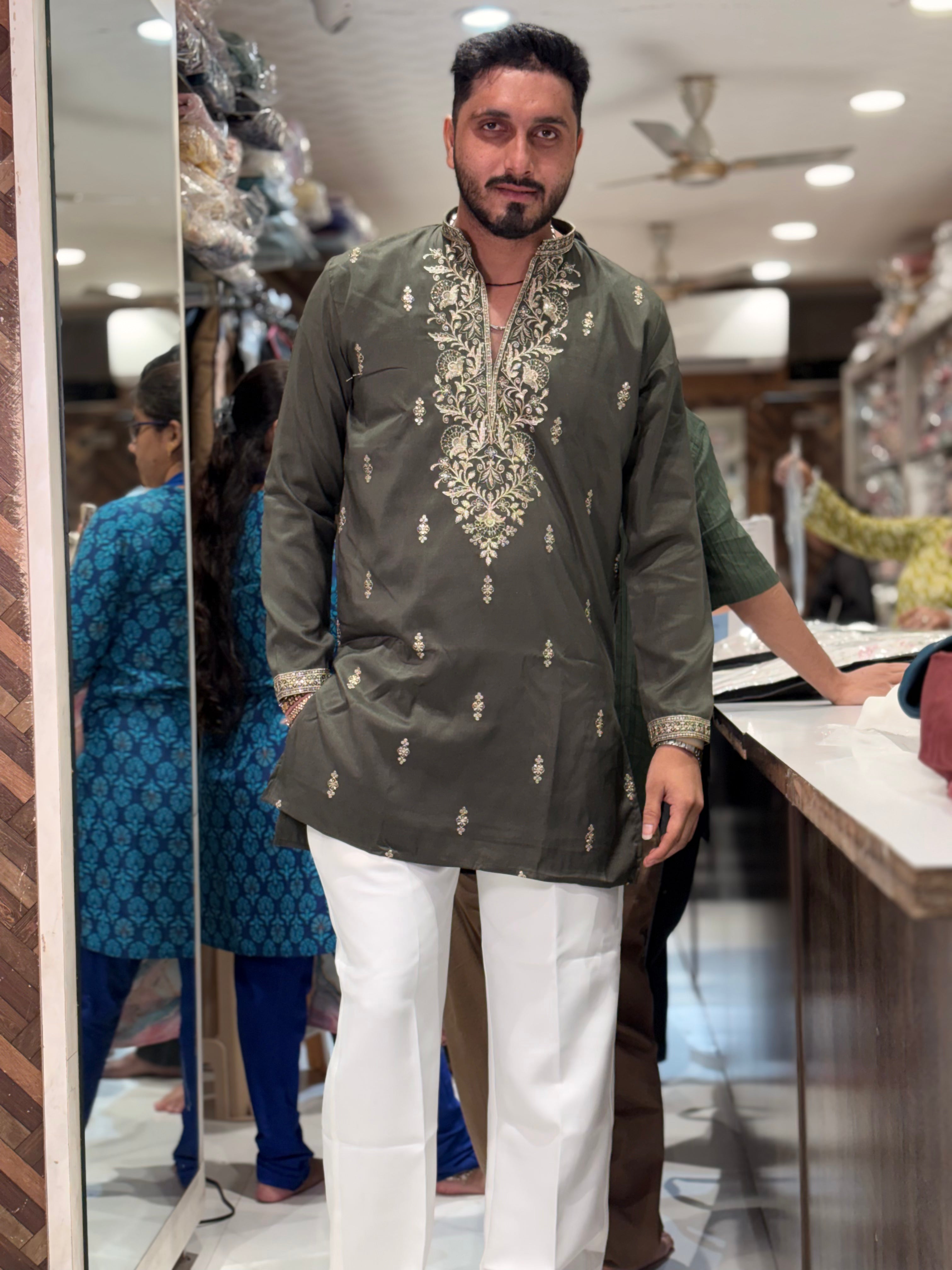 Premium Floral Embroidered Silk Kurta