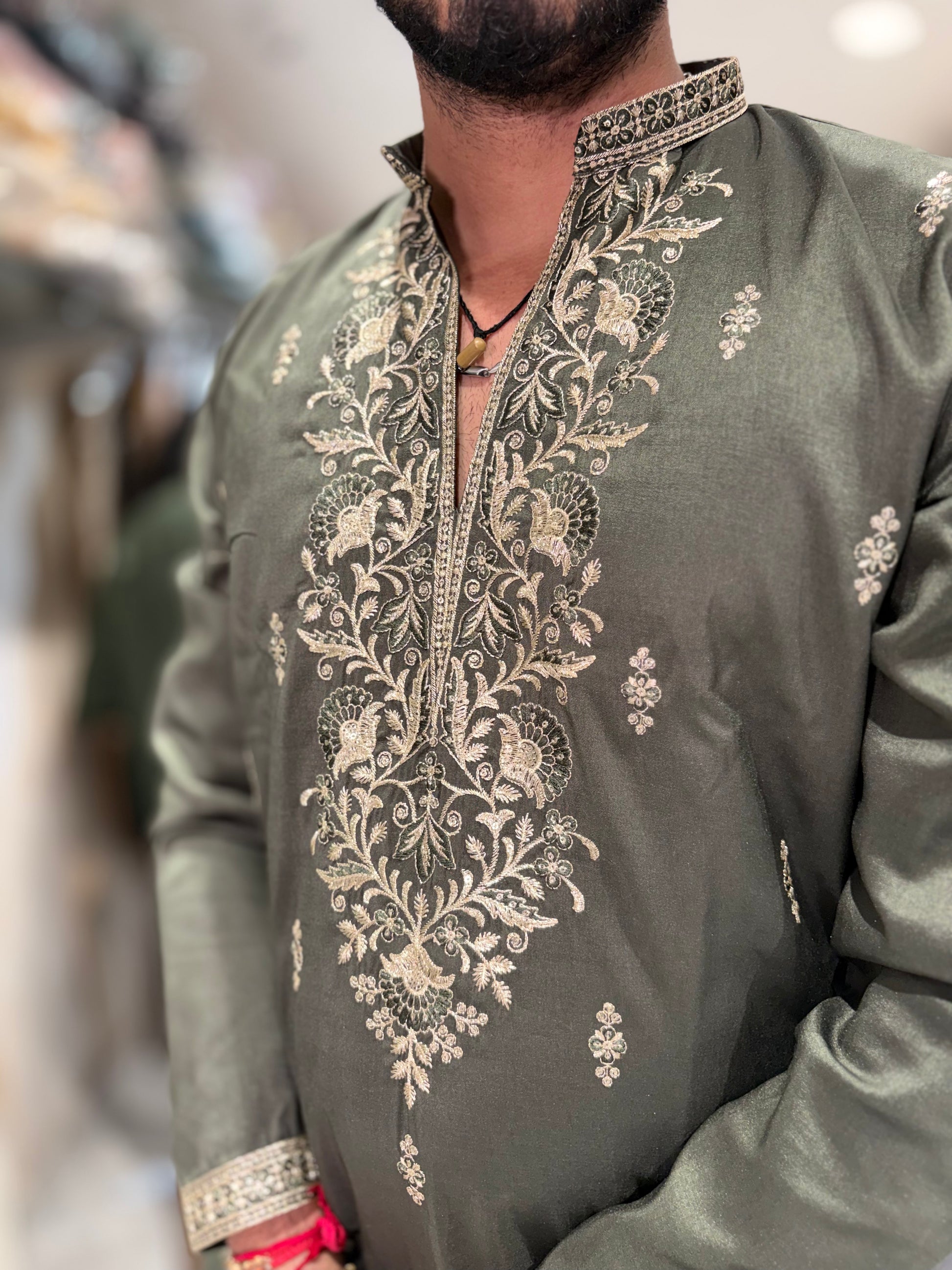 Premium Floral Embroidered Silk Kurta