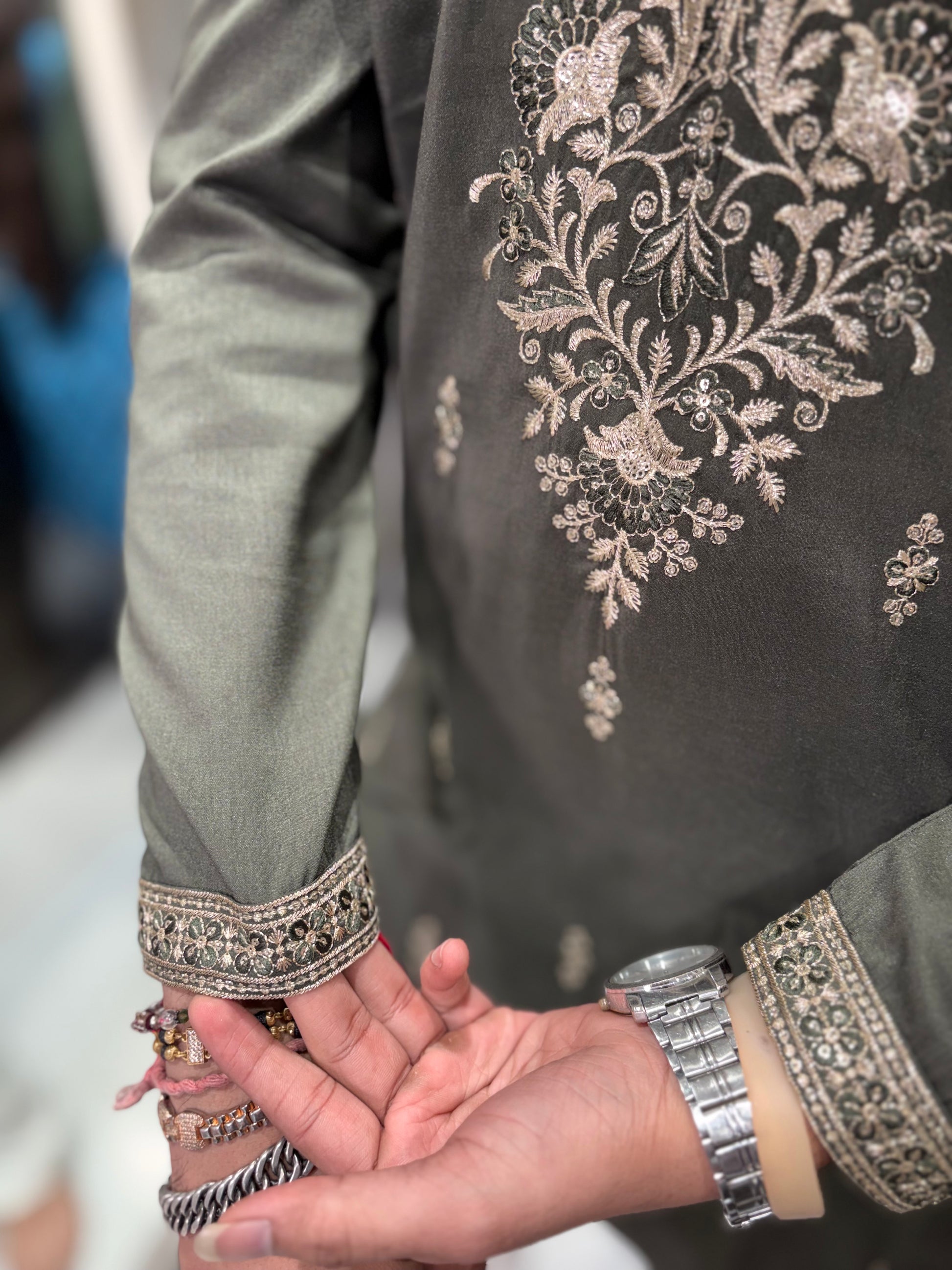 Premium Floral Embroidered Silk Kurta