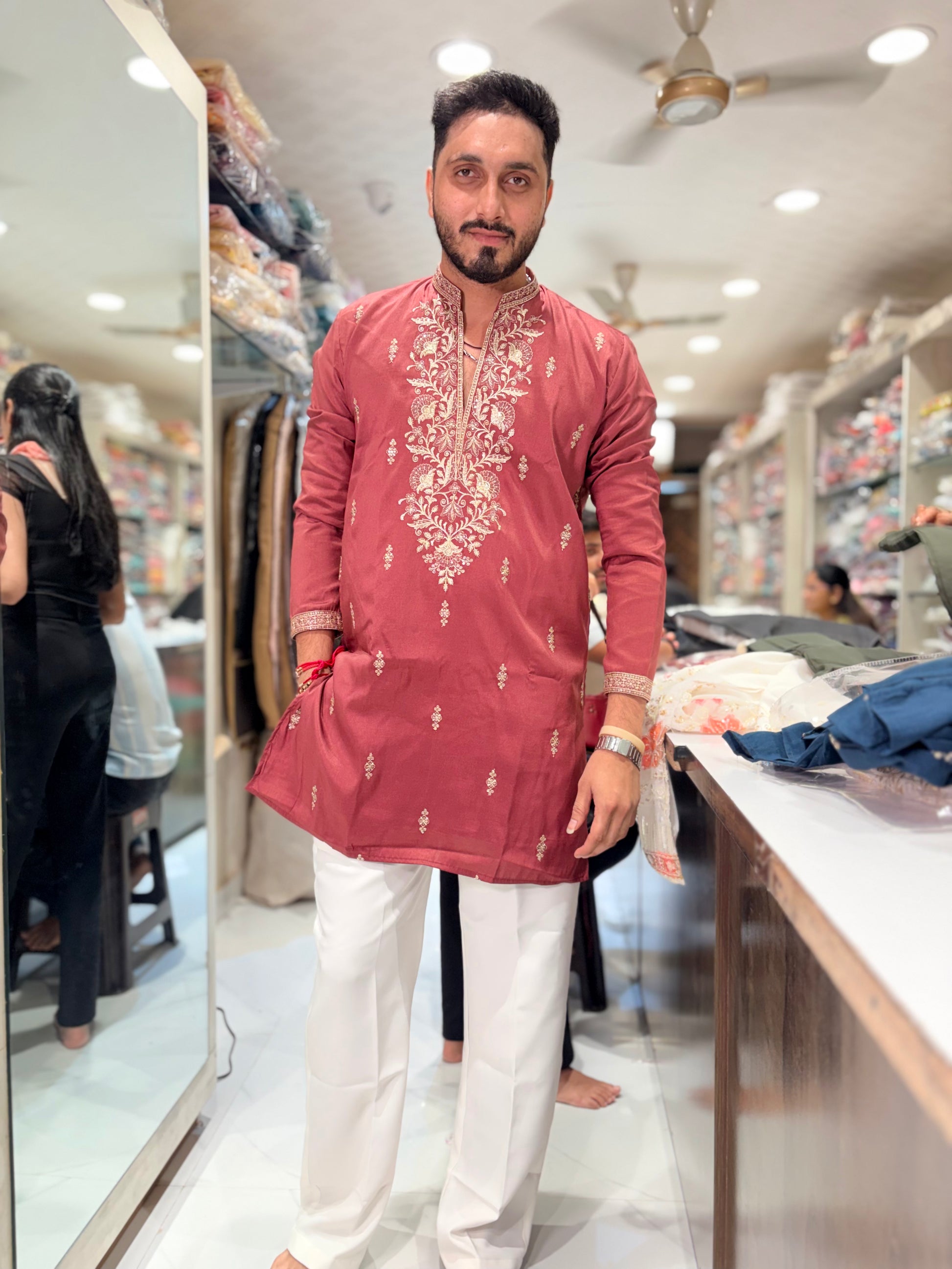 Premium Floral Embroidered Silk Kurta