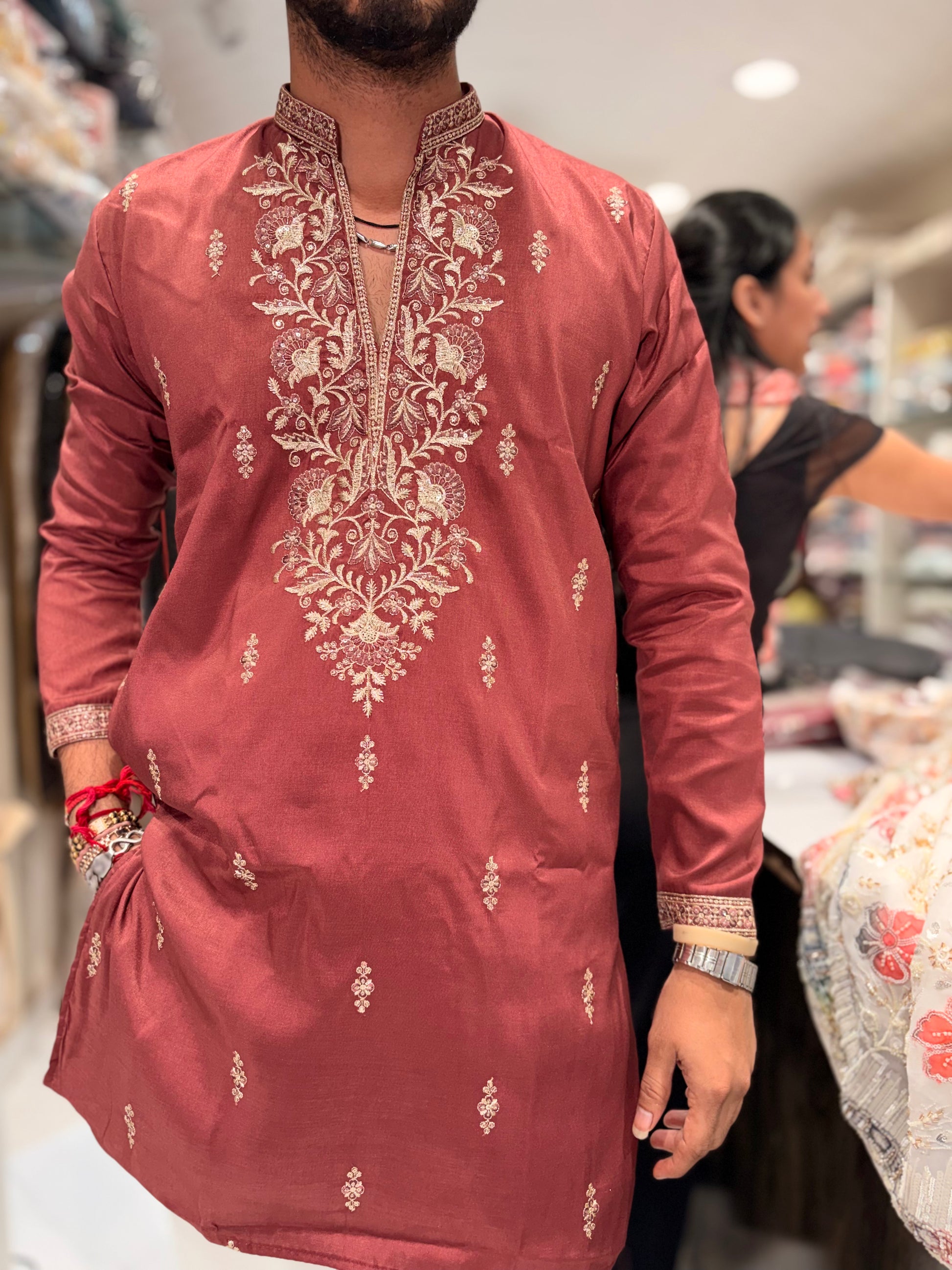 Premium Floral Embroidered Silk Kurta