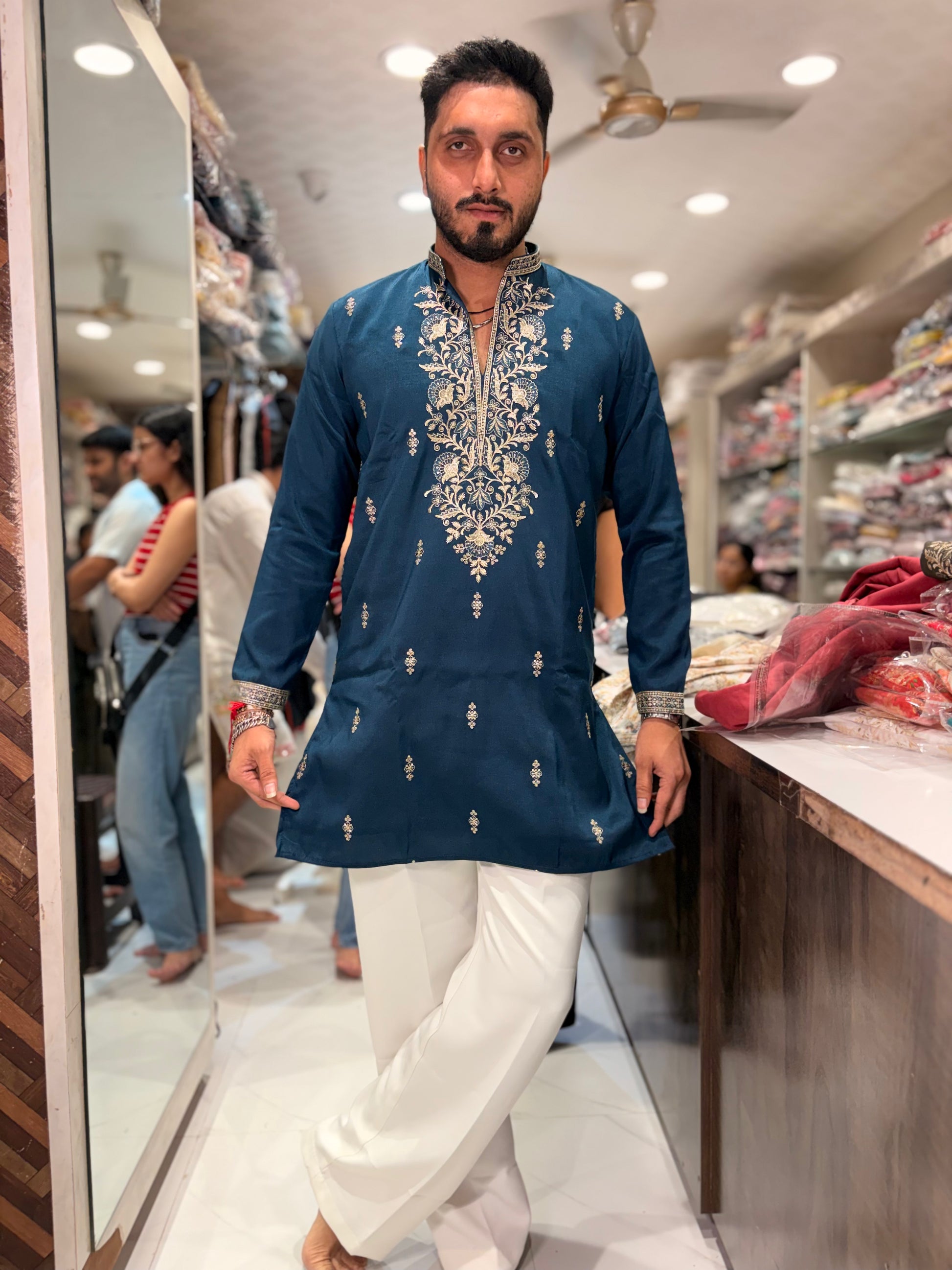 Premium Floral Embroidered Silk Kurta