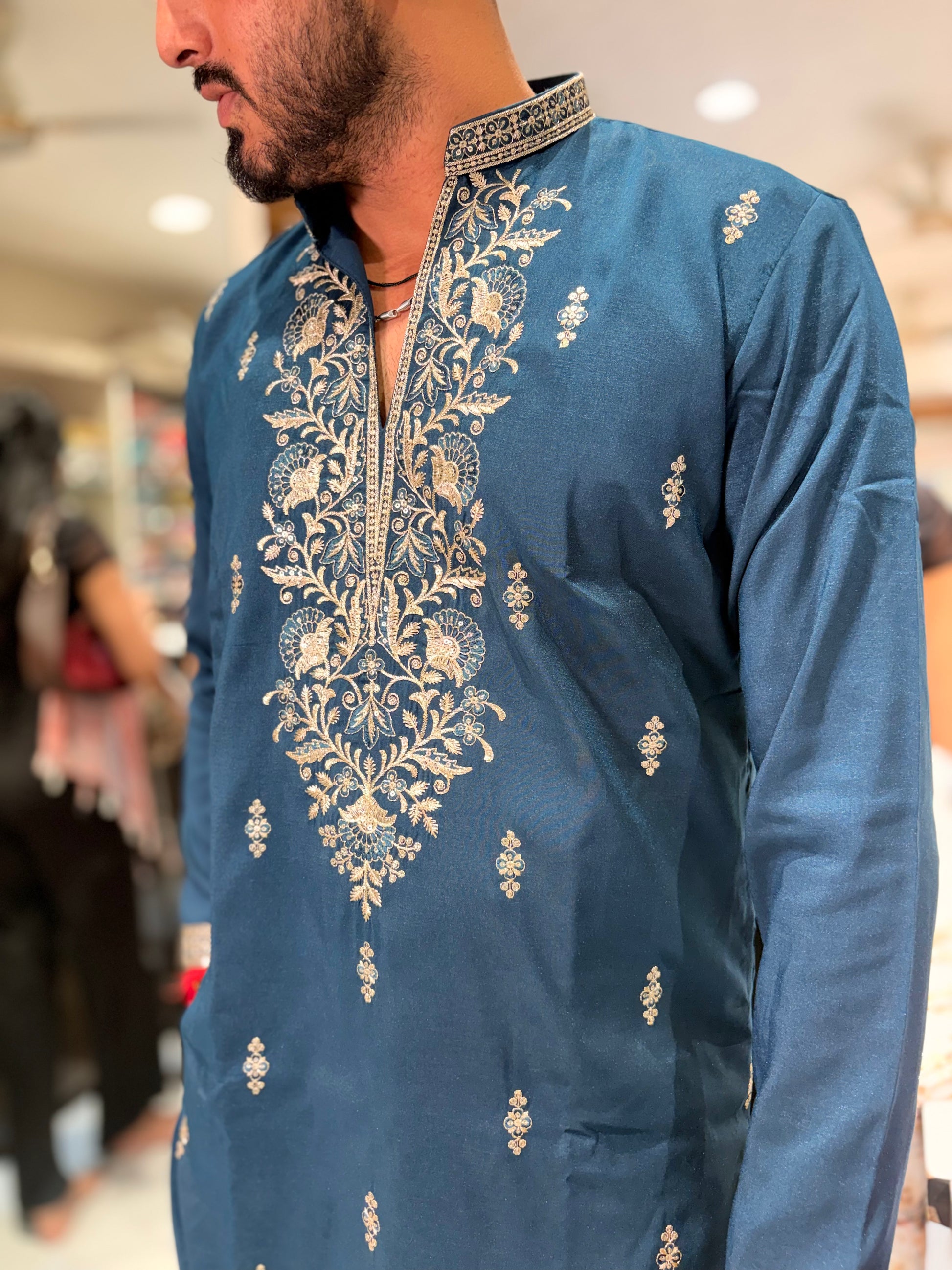 Premium Floral Embroidered Silk Kurta