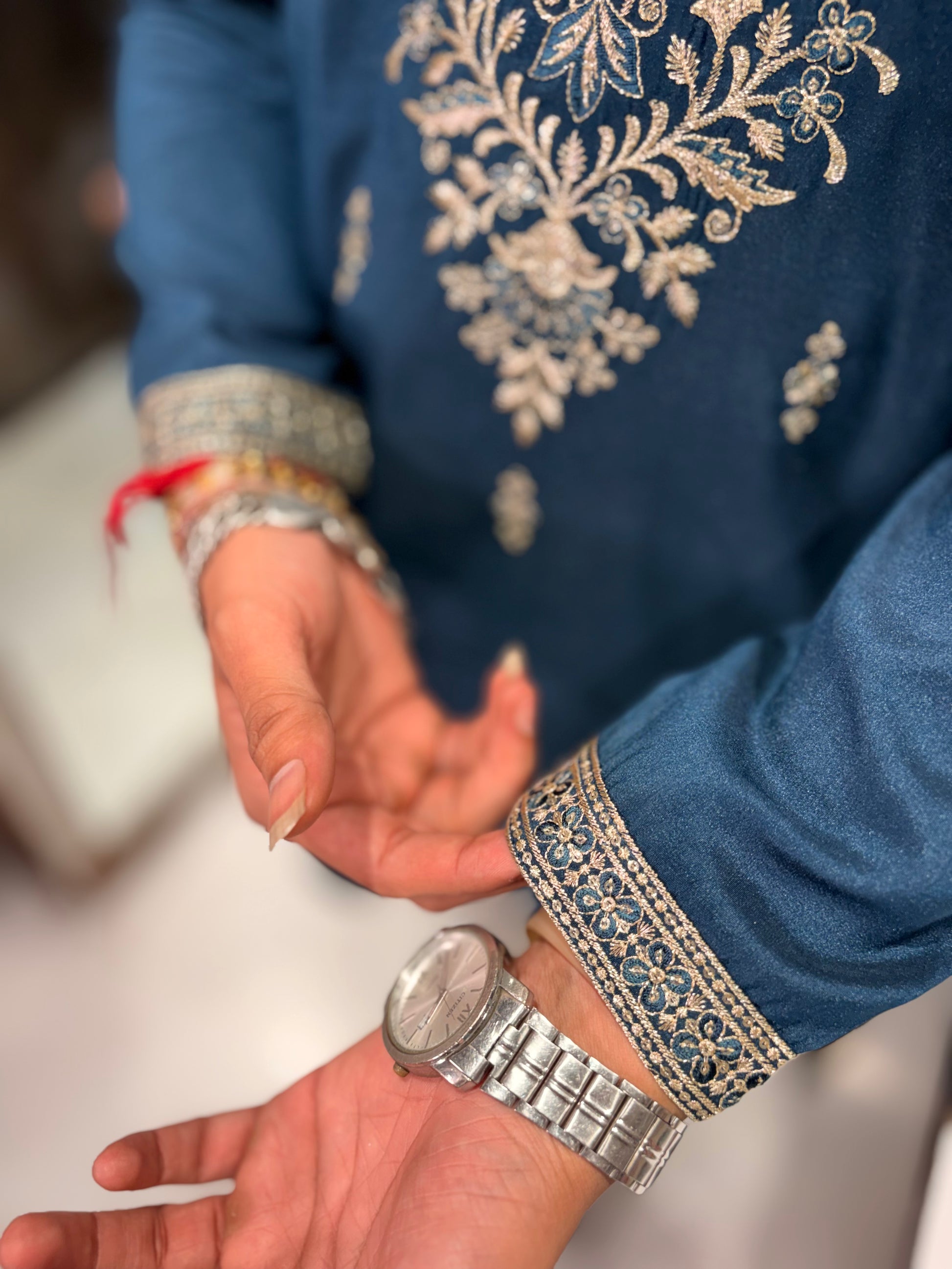 Premium Floral Embroidered Silk Kurta