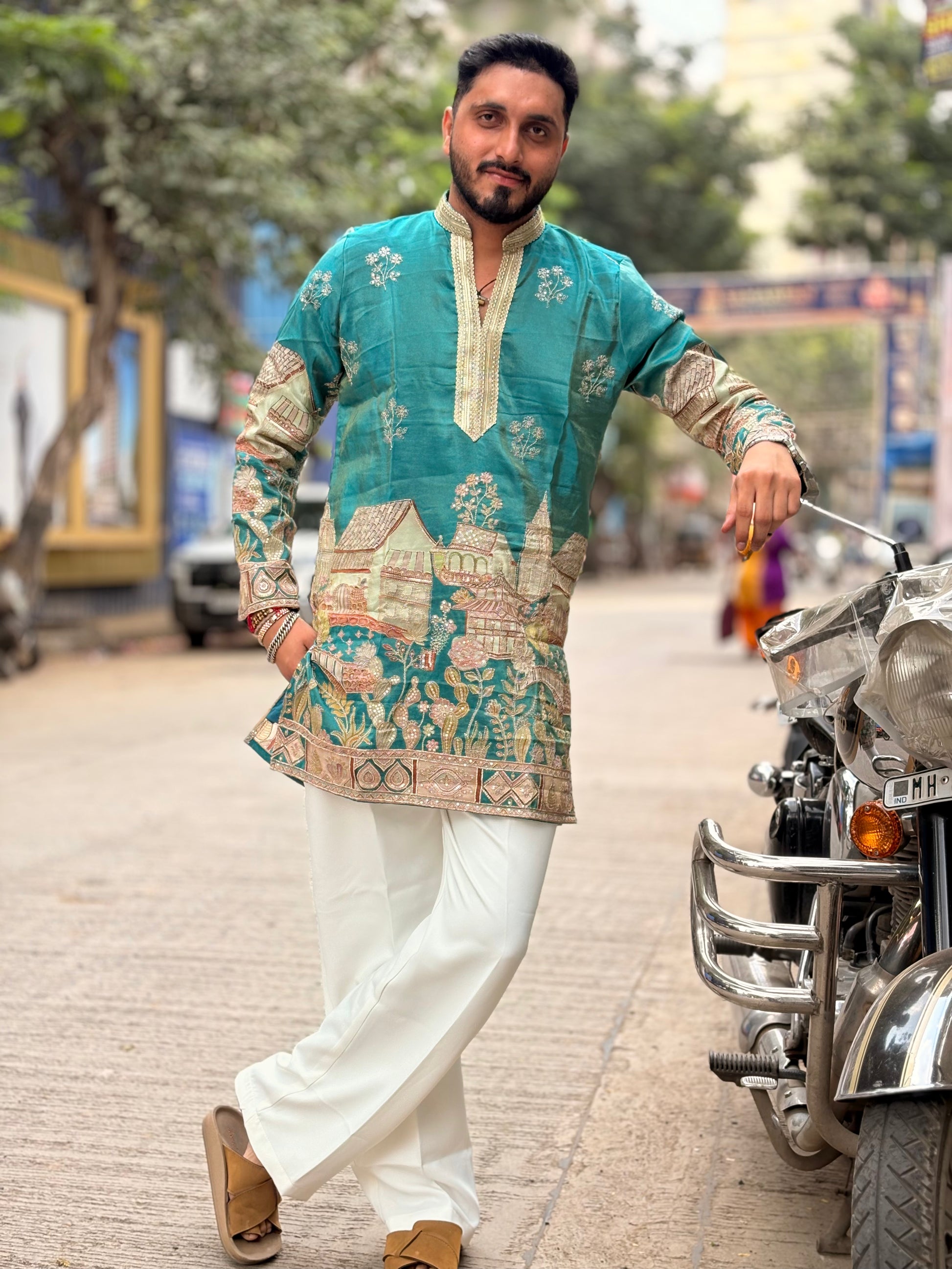 Premium Heritage Embroidered Silk Kurta