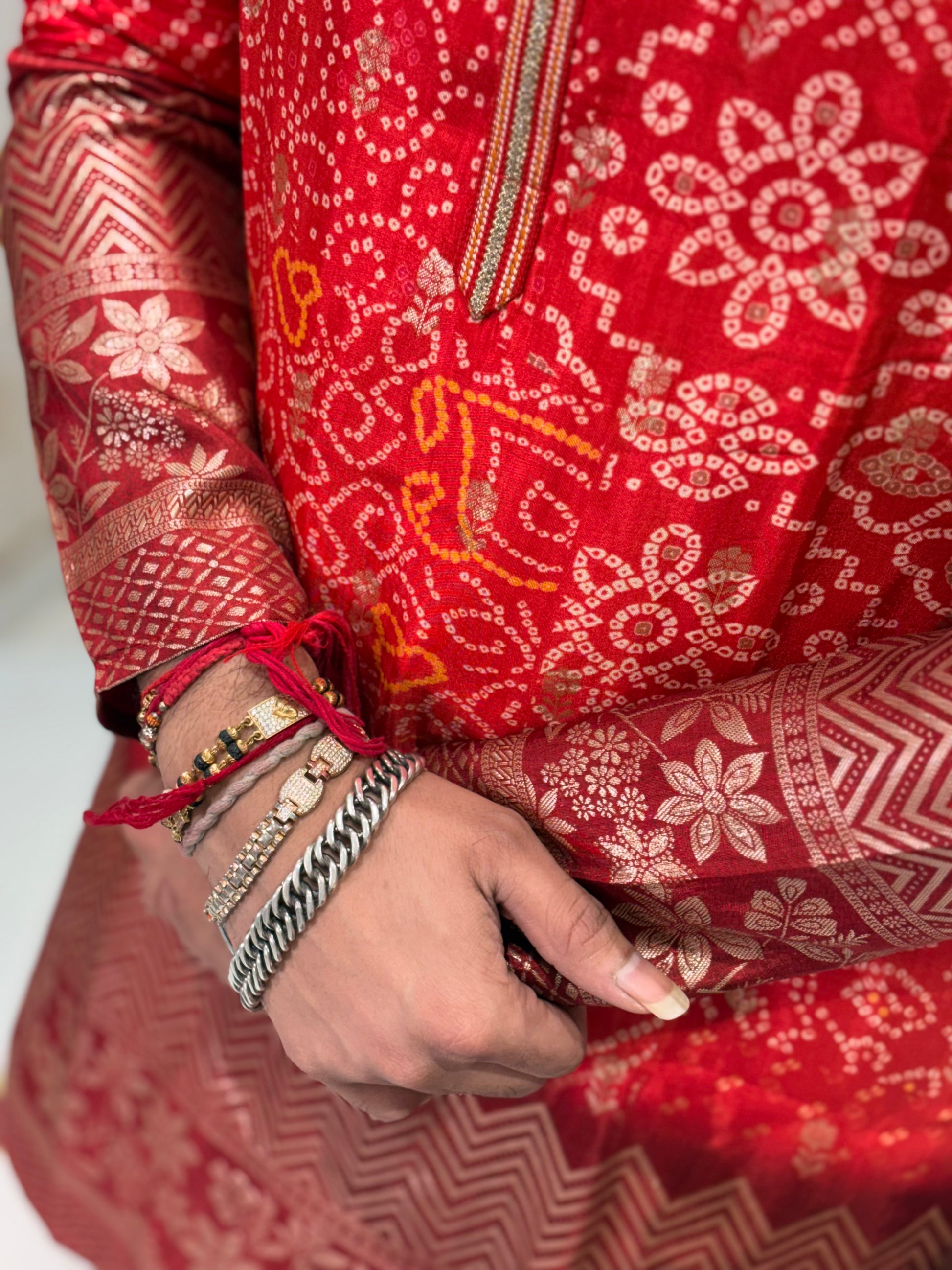Premium Bandhani Print Silk Kurta with Traditional Border Detailing