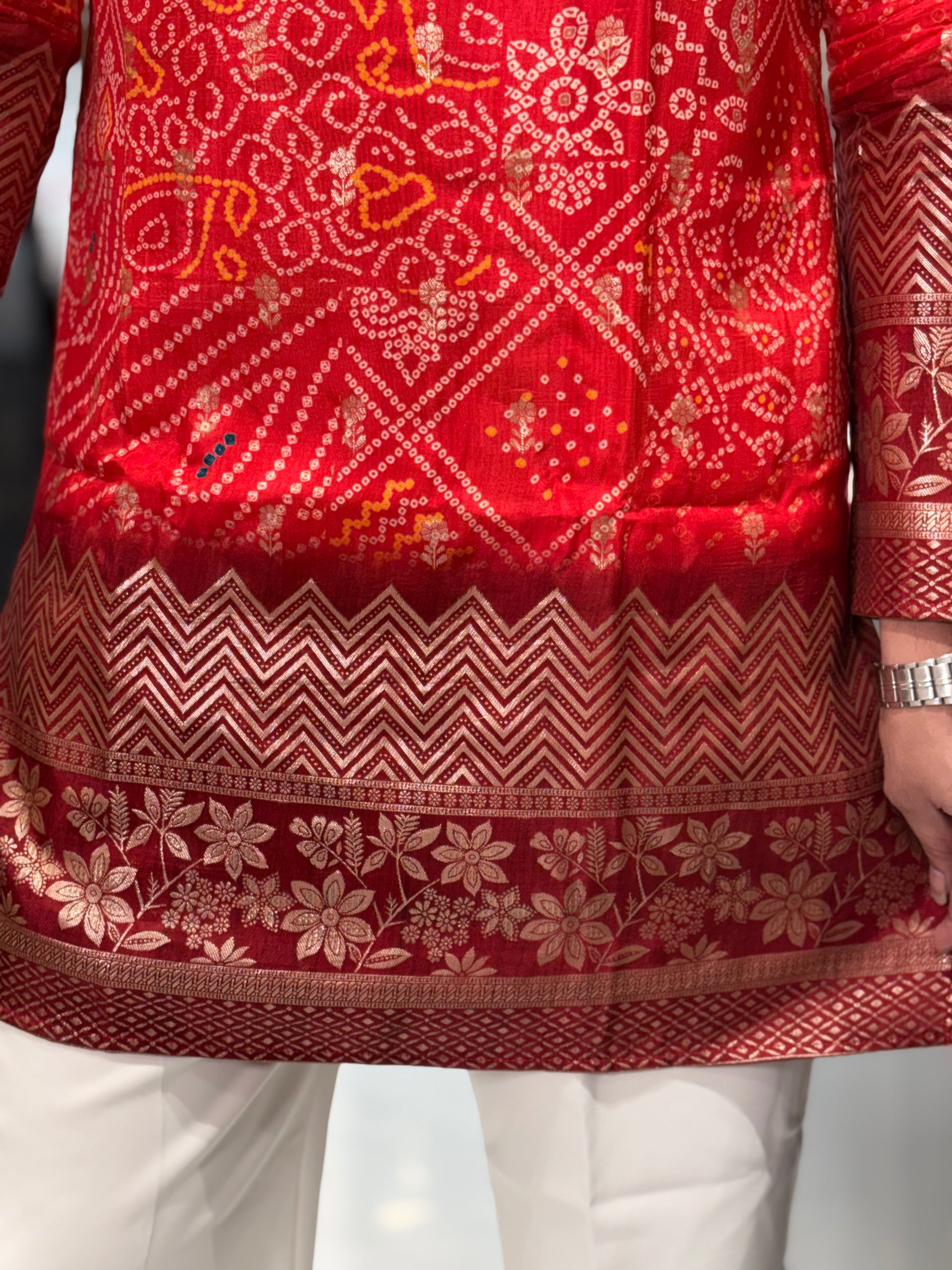 Premium Bandhani Print Silk Kurta with Traditional Border Detailing