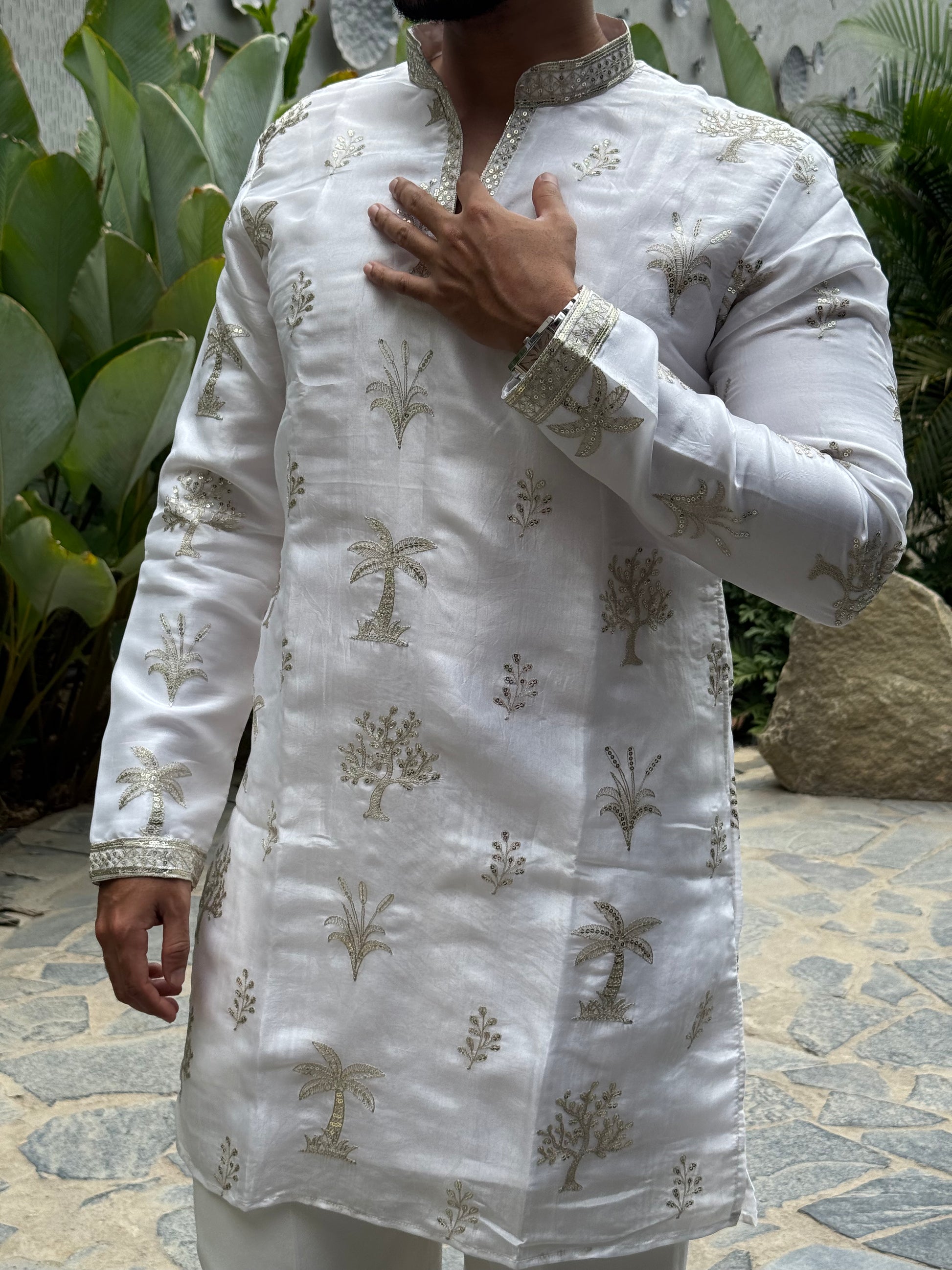 Premium Tissue Embroidered Knee-Length Kurta