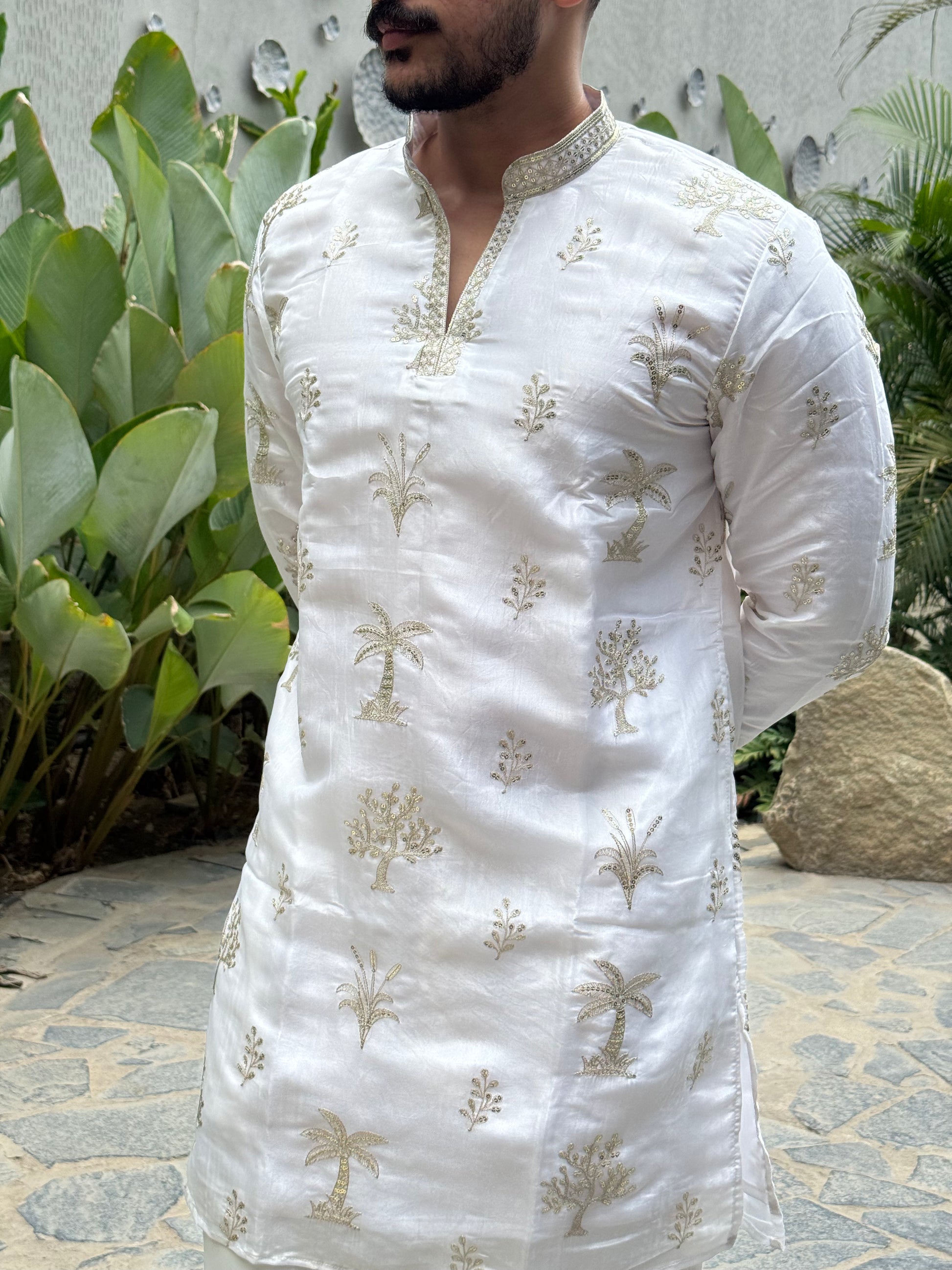 Premium Tissue Embroidered Knee-Length Kurta