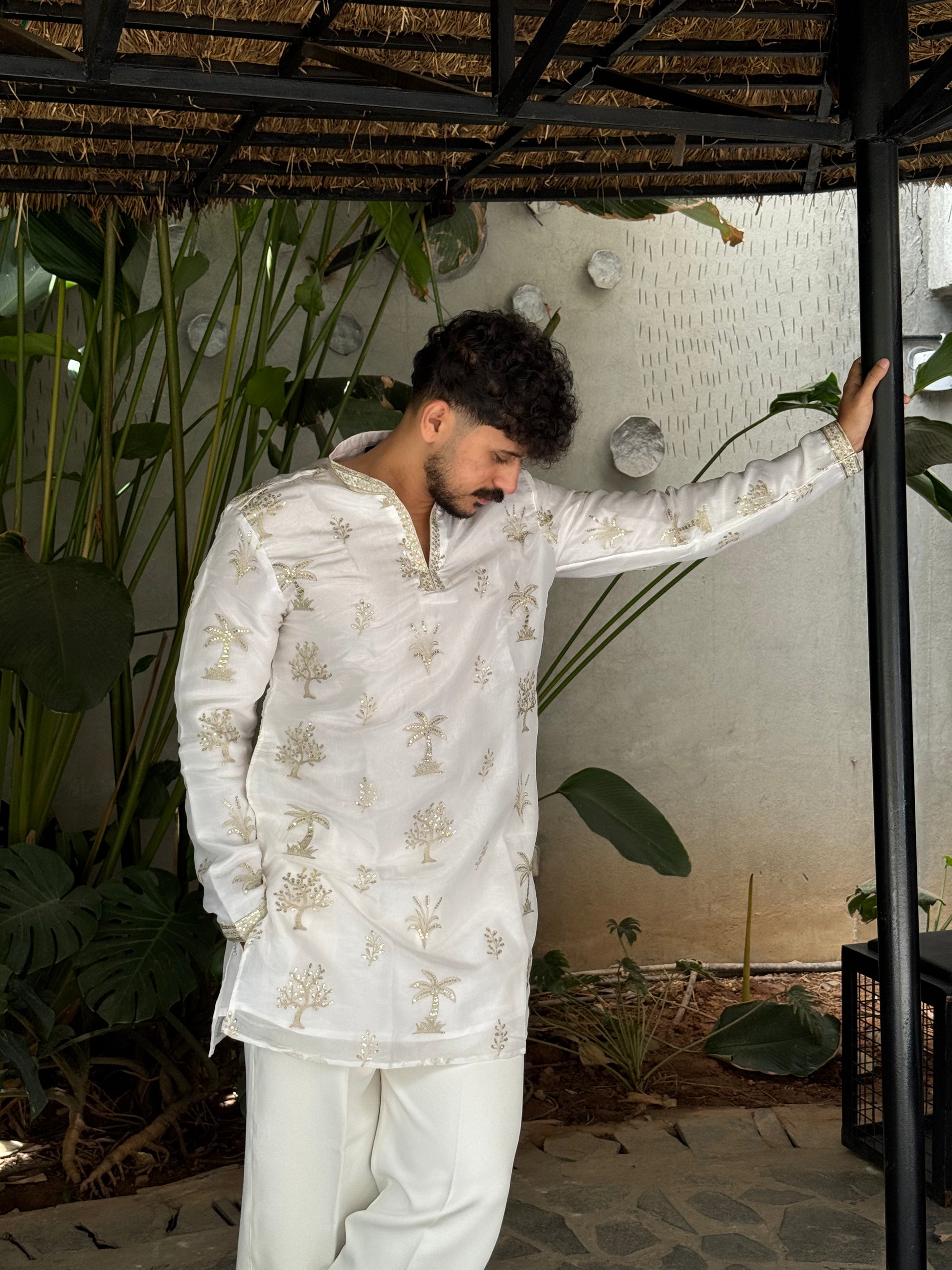 Premium Tissue Embroidered Knee-Length Kurta