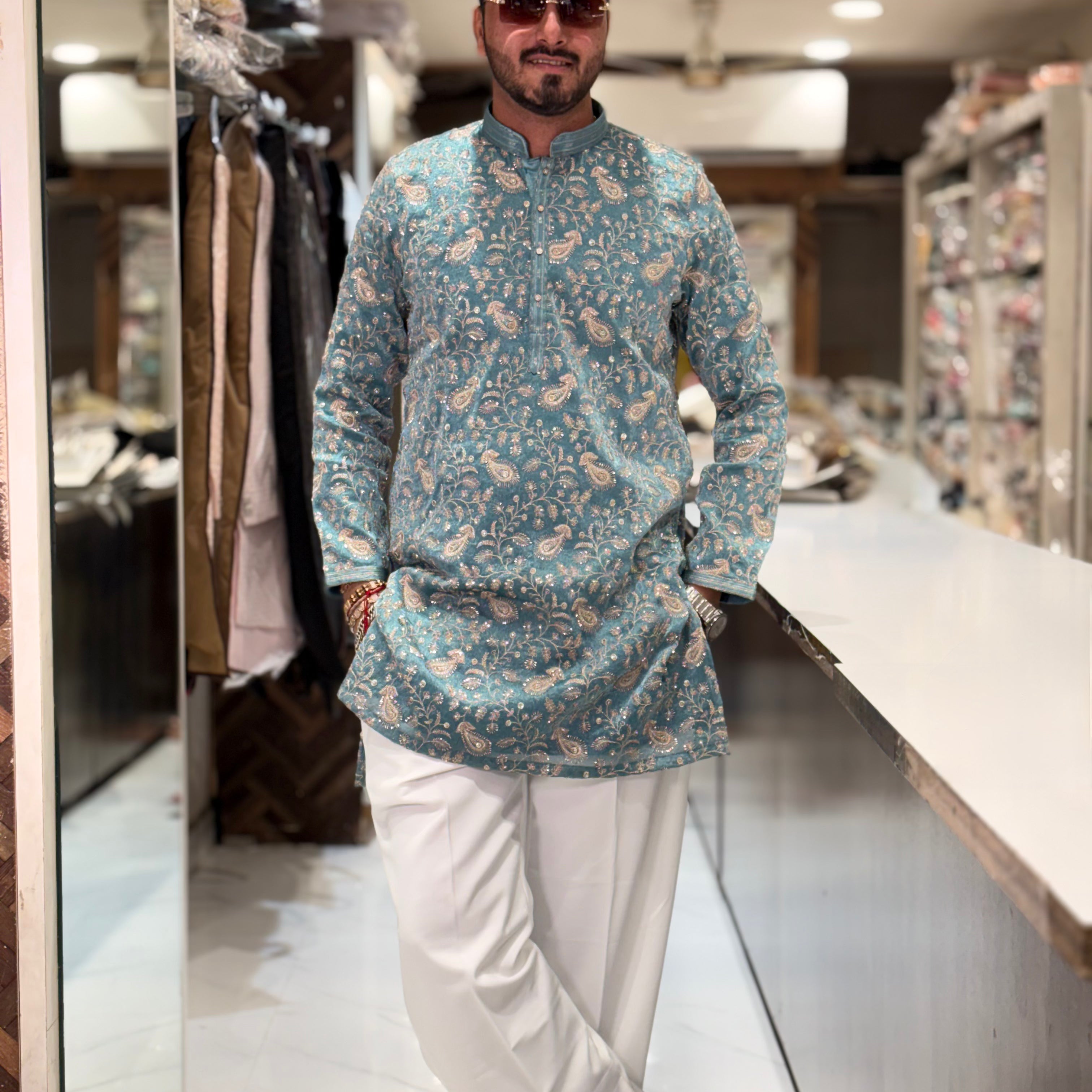 Premium Embroidered Silk Kurta with Intricate Paisley Floral Work