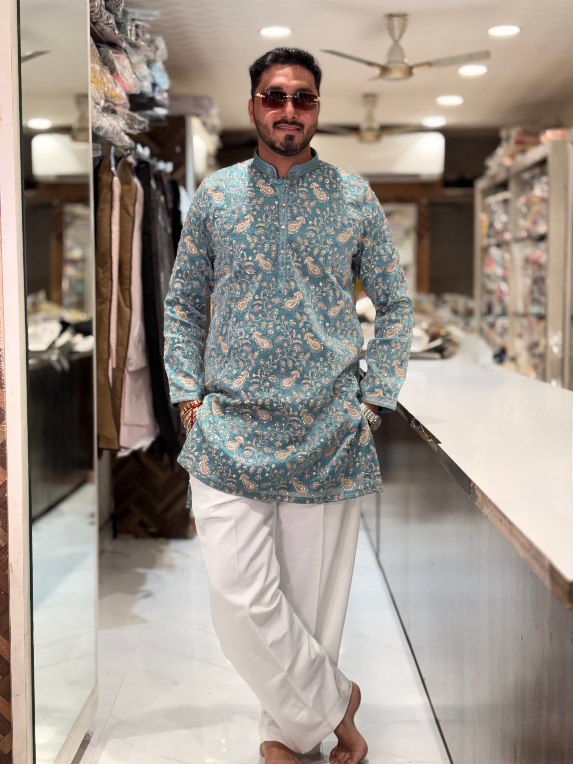 Premium Embroidered Silk Kurta with Intricate Paisley Floral Work