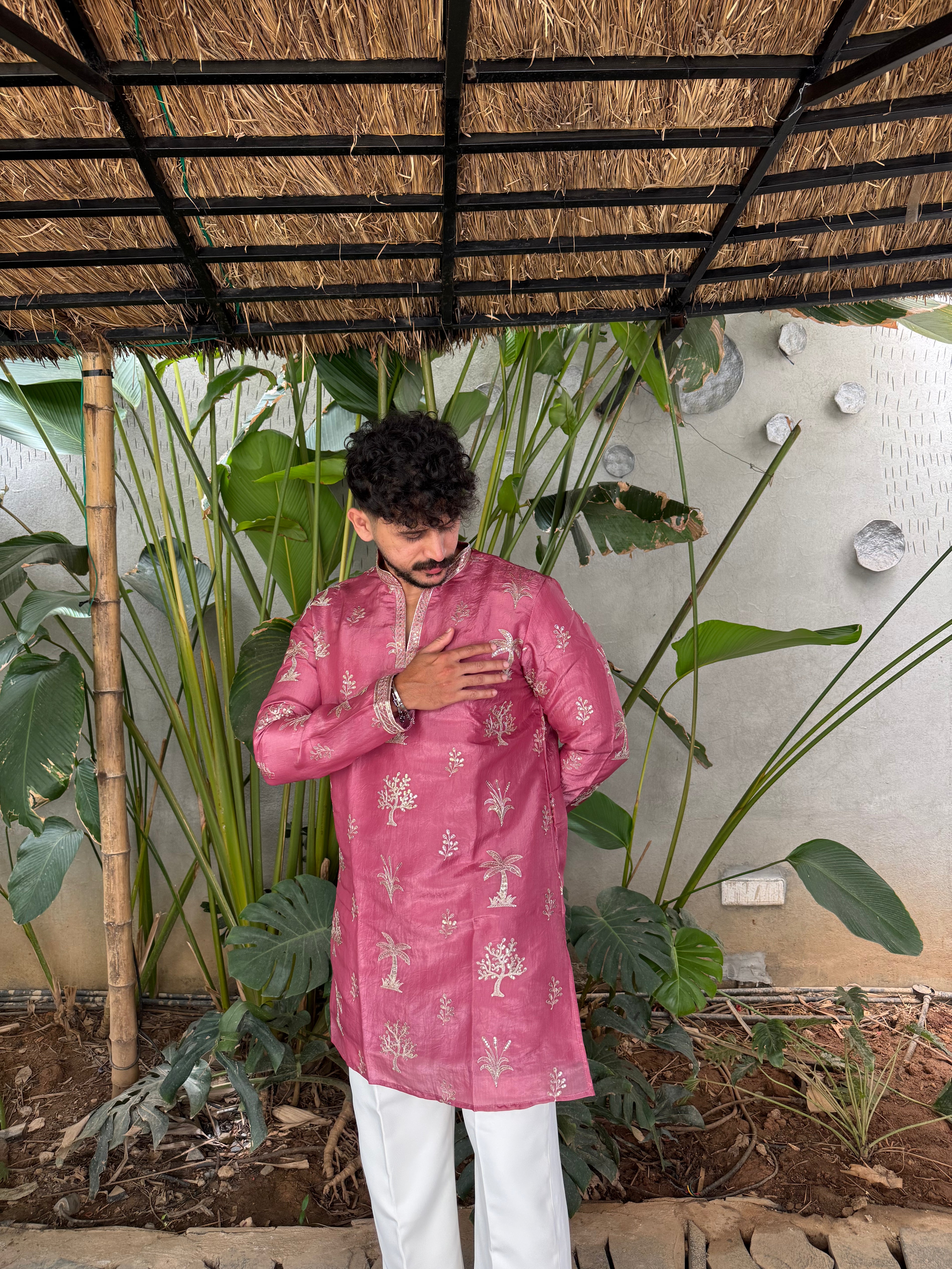 Premium Tissue Embroidered Knee-Length Kurta