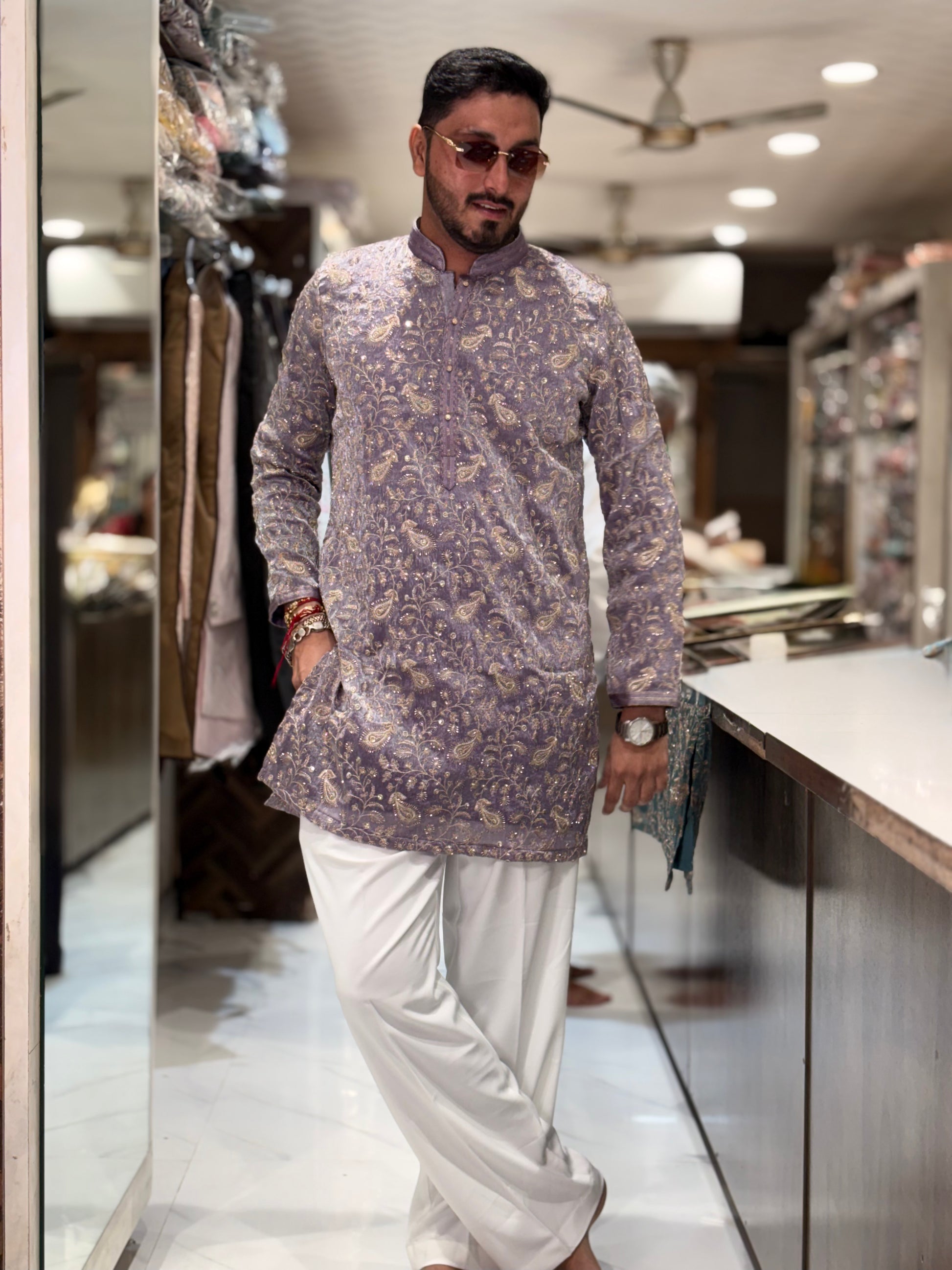 Premium Embroidered Silk Kurta with Intricate Paisley Floral Work