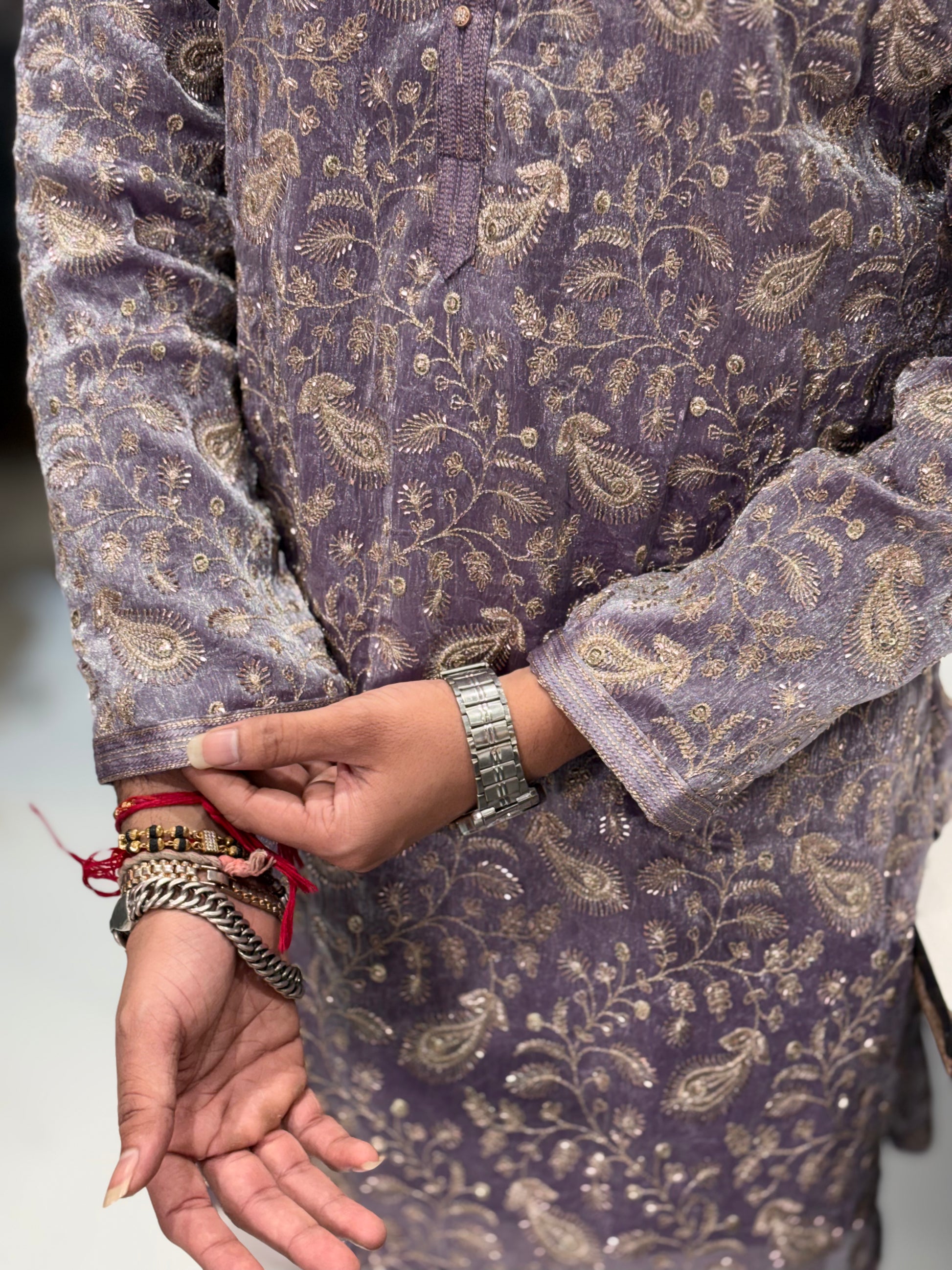 Premium Embroidered Silk Kurta with Intricate Paisley Floral Work