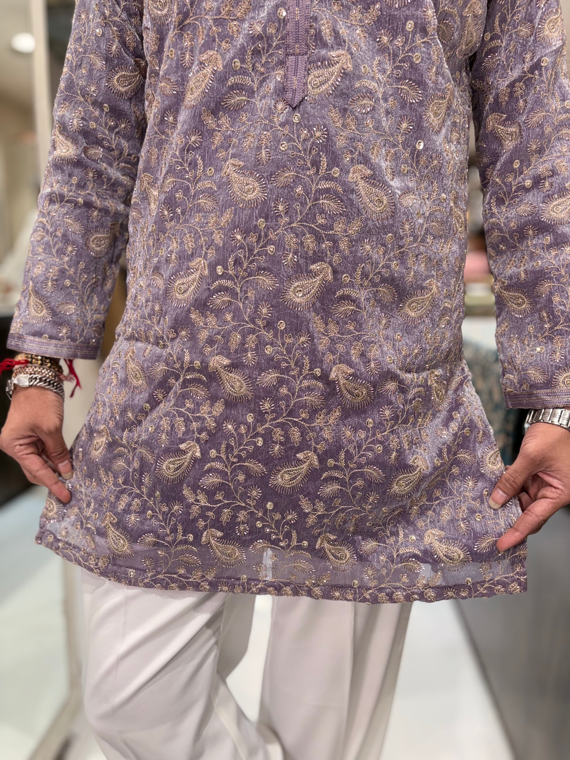 Premium Embroidered Silk Kurta with Intricate Paisley Floral Work