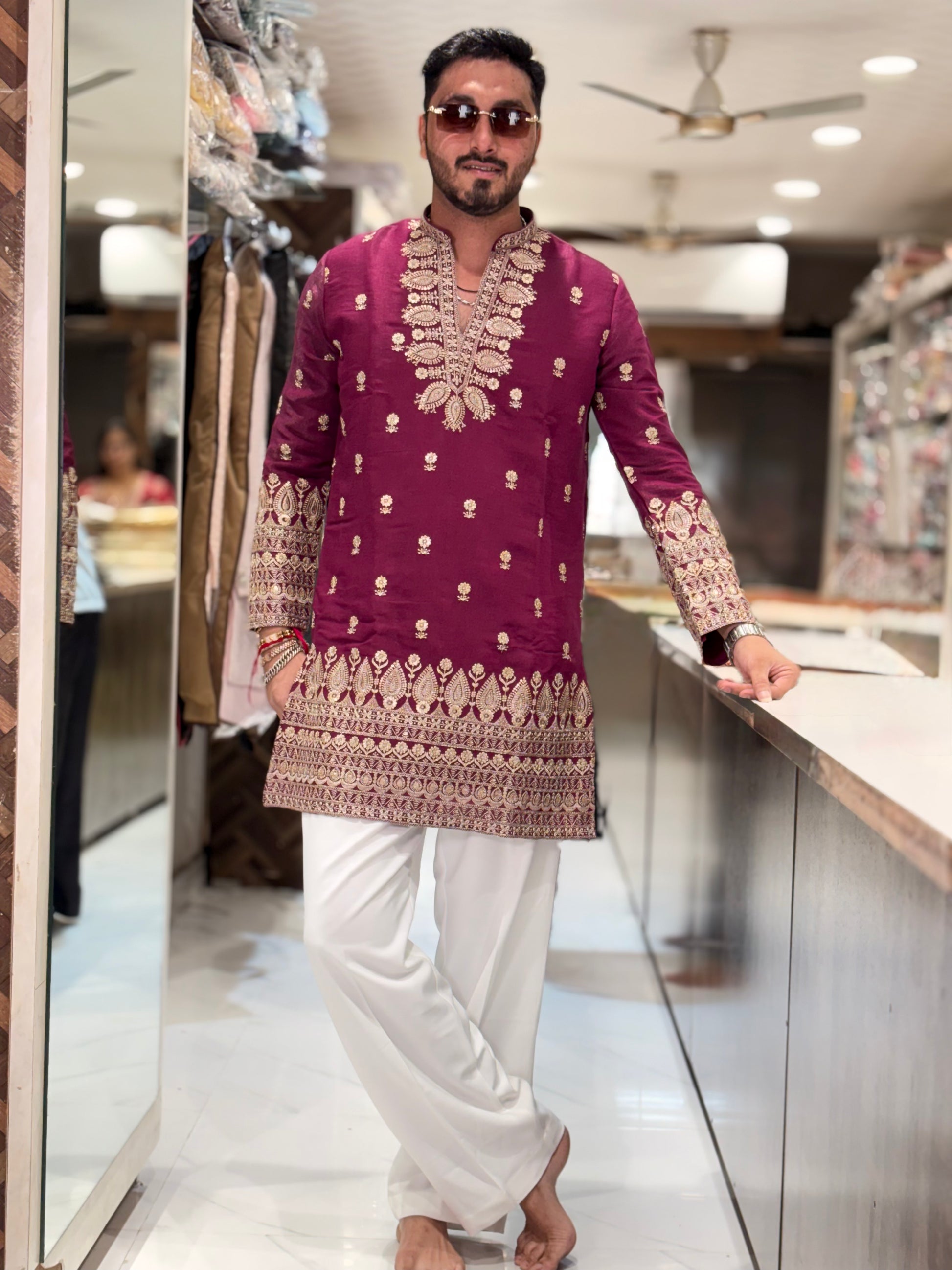 Premium Silk Kurta with Intricate Paisley Embroidery & Designer Border