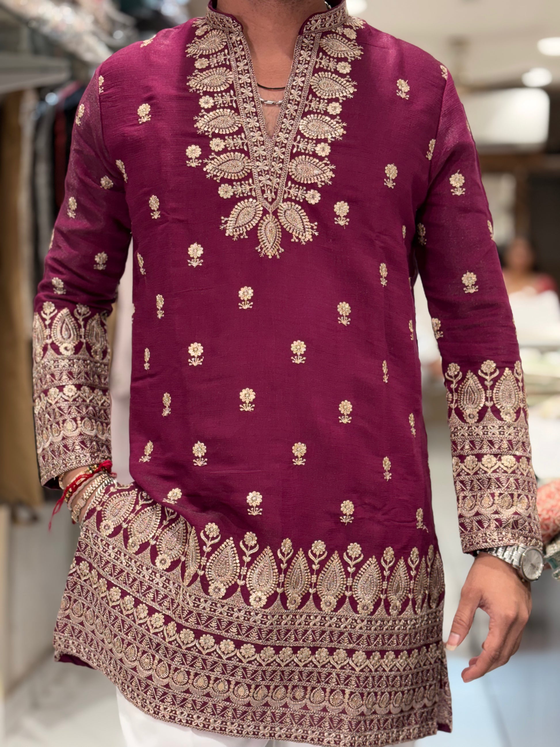 Premium Silk Kurta with Intricate Paisley Embroidery & Designer Border