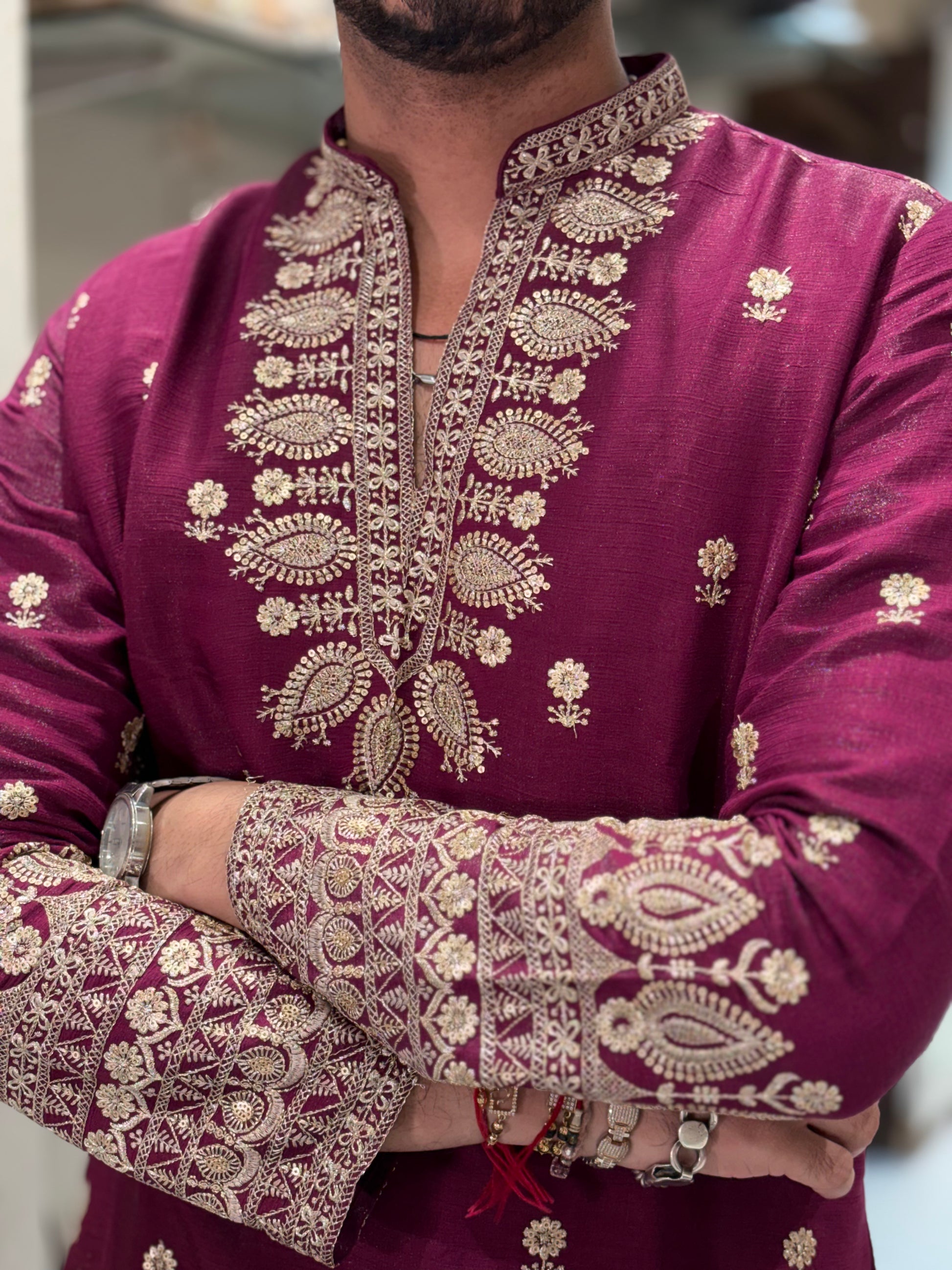 Premium Silk Kurta with Intricate Paisley Embroidery & Designer Border