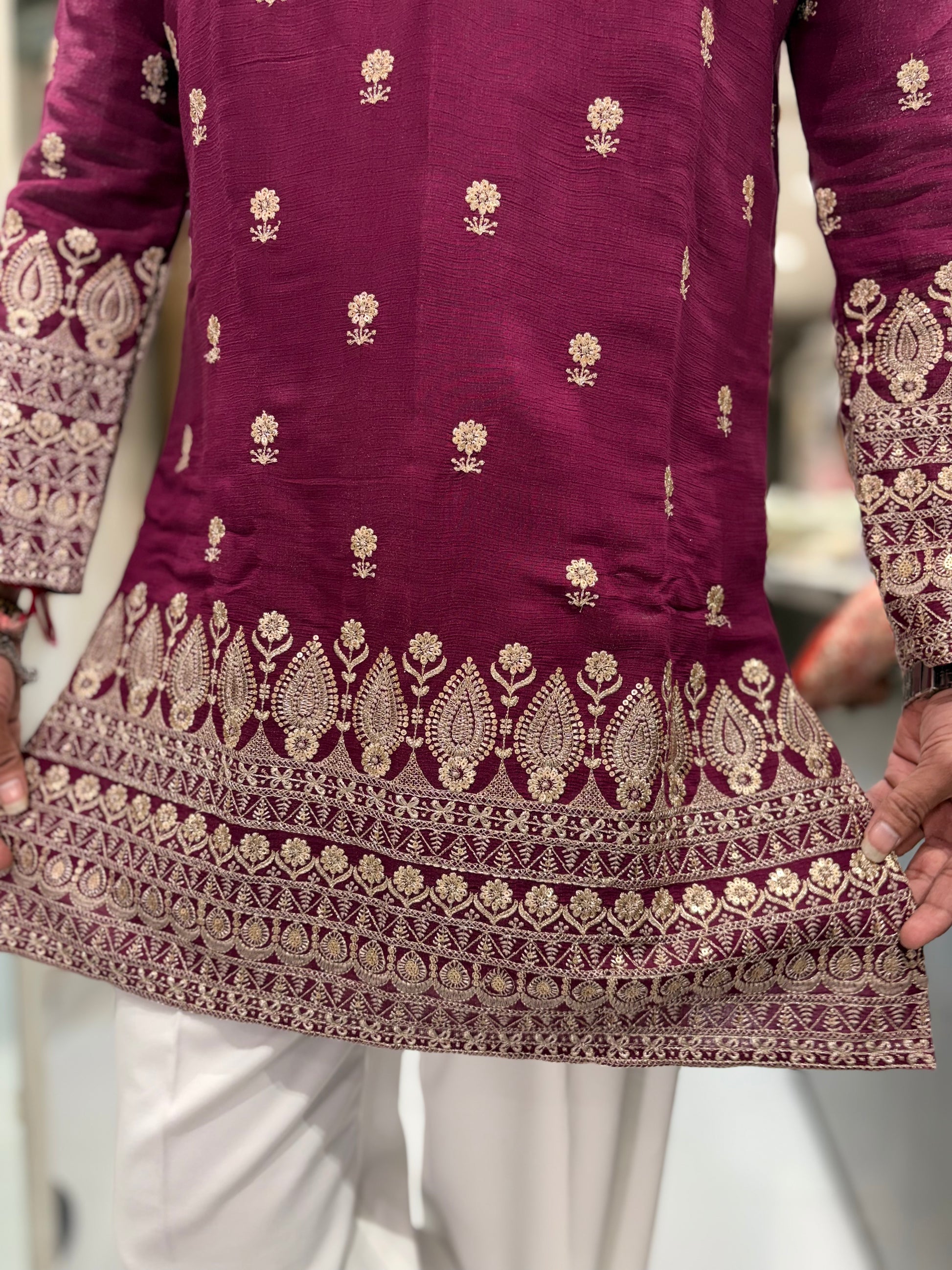 Premium Silk Kurta with Intricate Paisley Embroidery & Designer Border