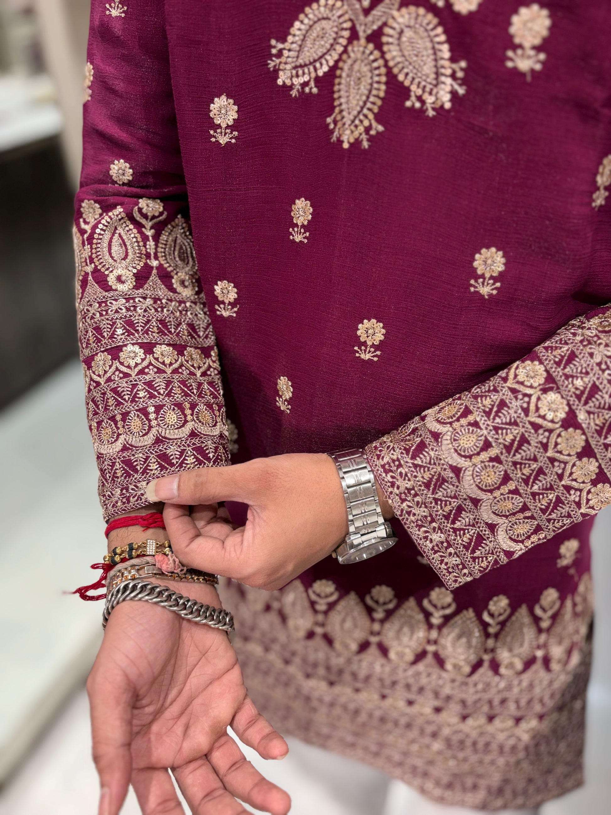 Premium Silk Kurta with Intricate Paisley Embroidery & Designer Border