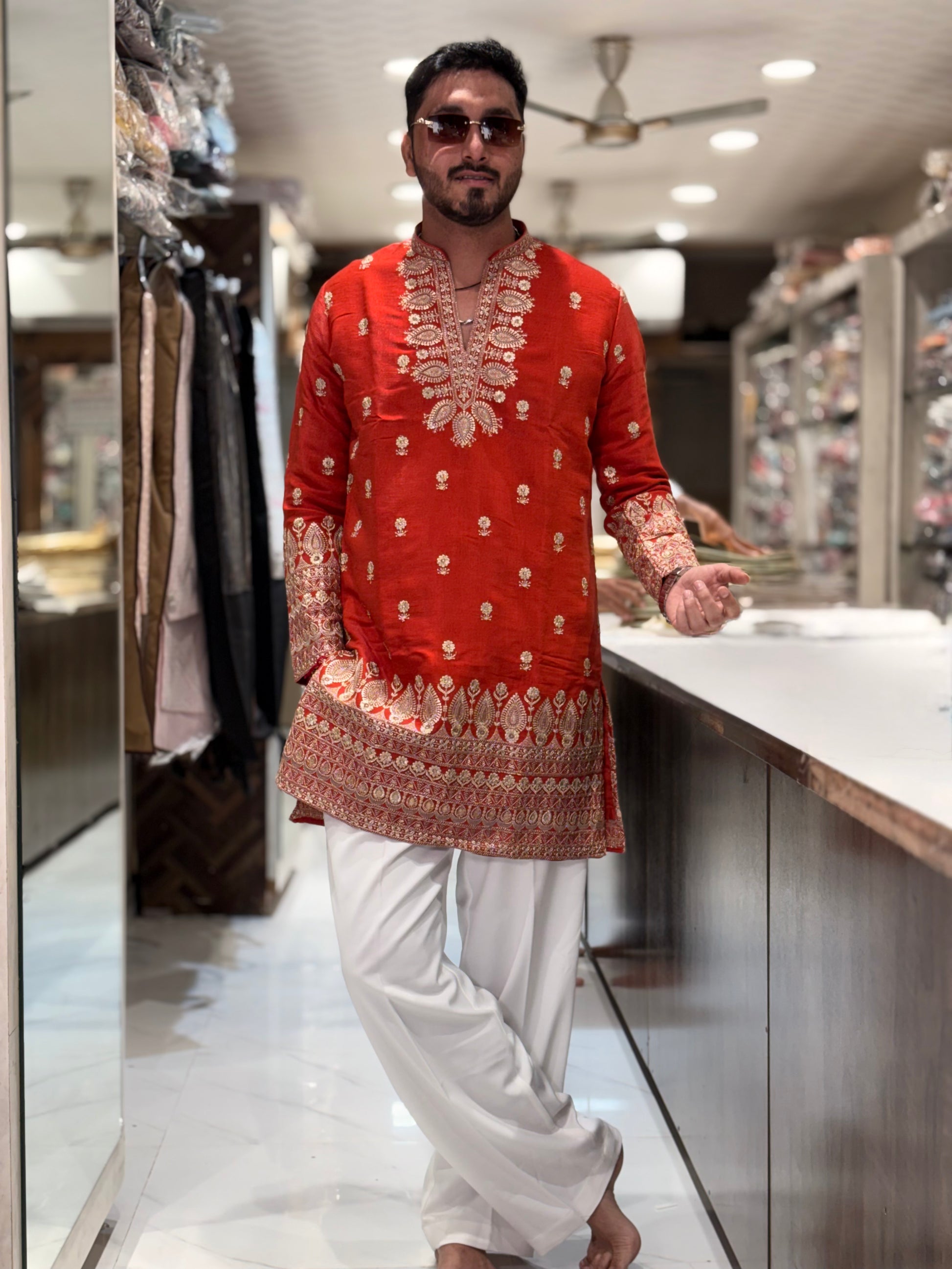 Premium Silk Kurta with Intricate Paisley Embroidery & Designer Border