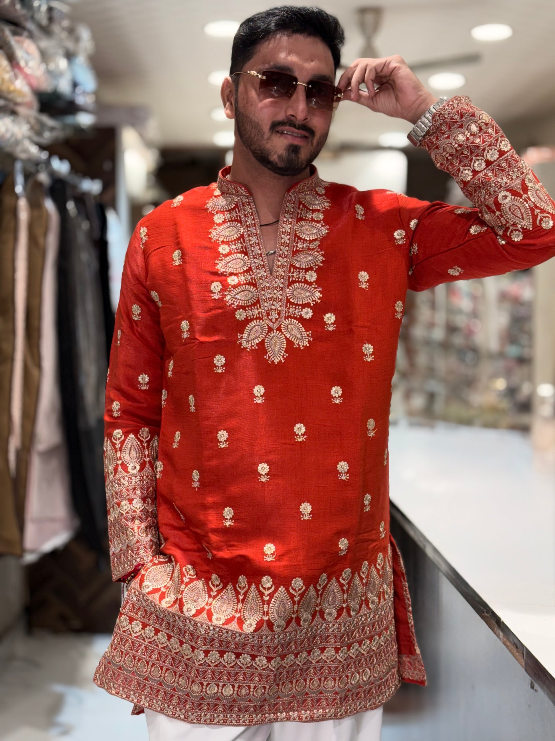 Premium Silk Kurta with Intricate Paisley Embroidery & Designer Border