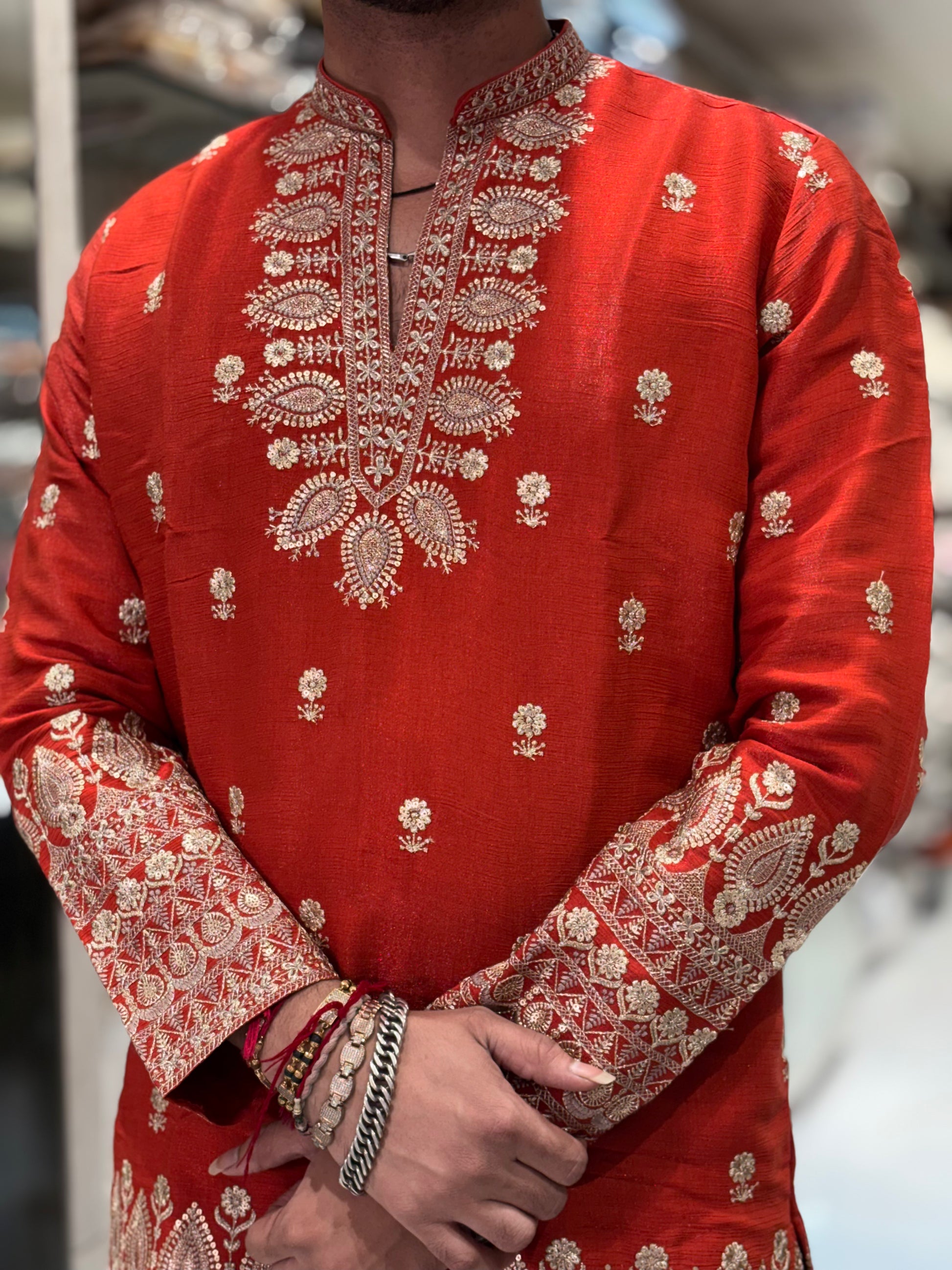 Premium Silk Kurta with Intricate Paisley Embroidery & Designer Border