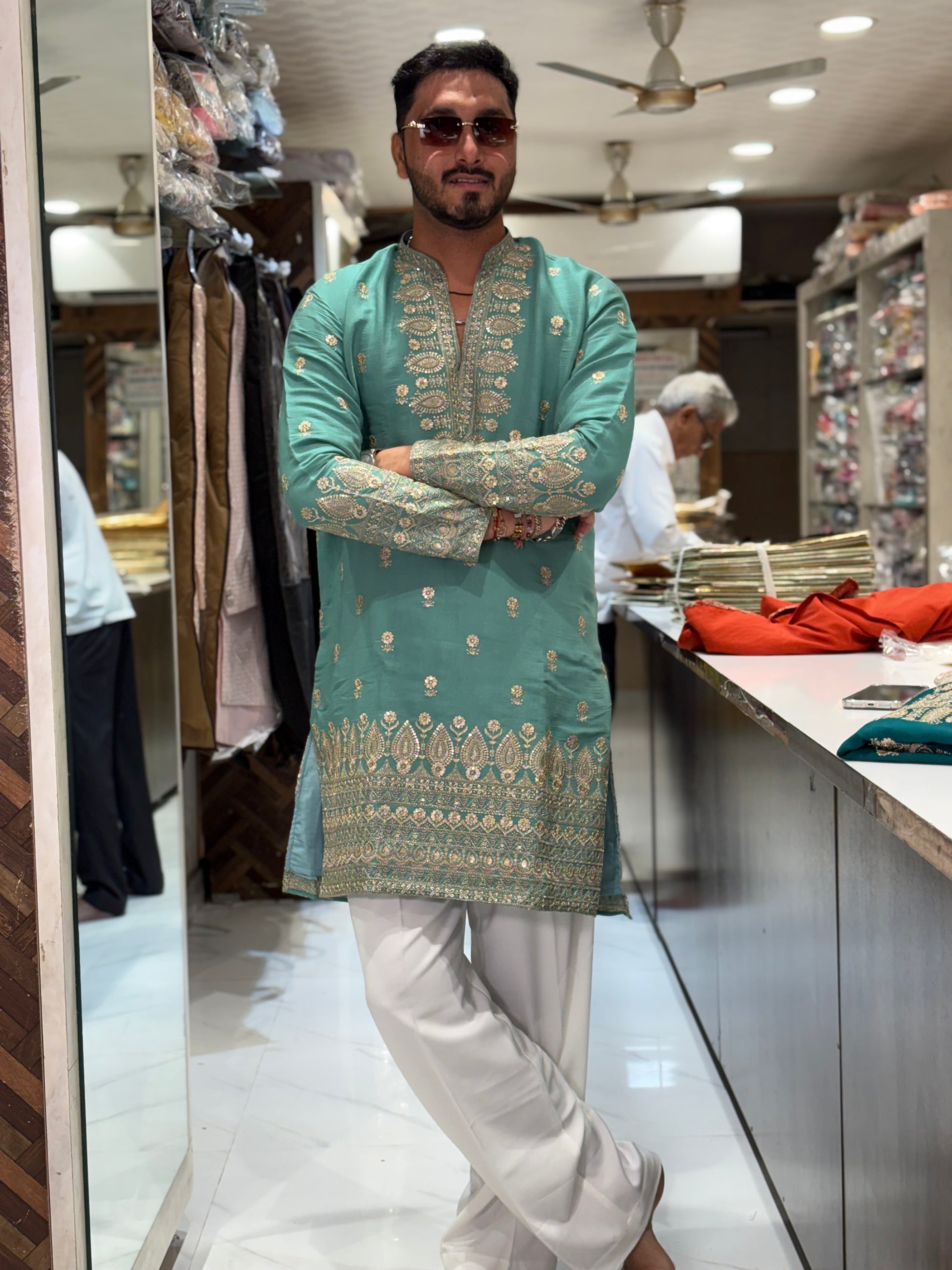Premium Silk Kurta with Intricate Paisley Embroidery & Designer Border