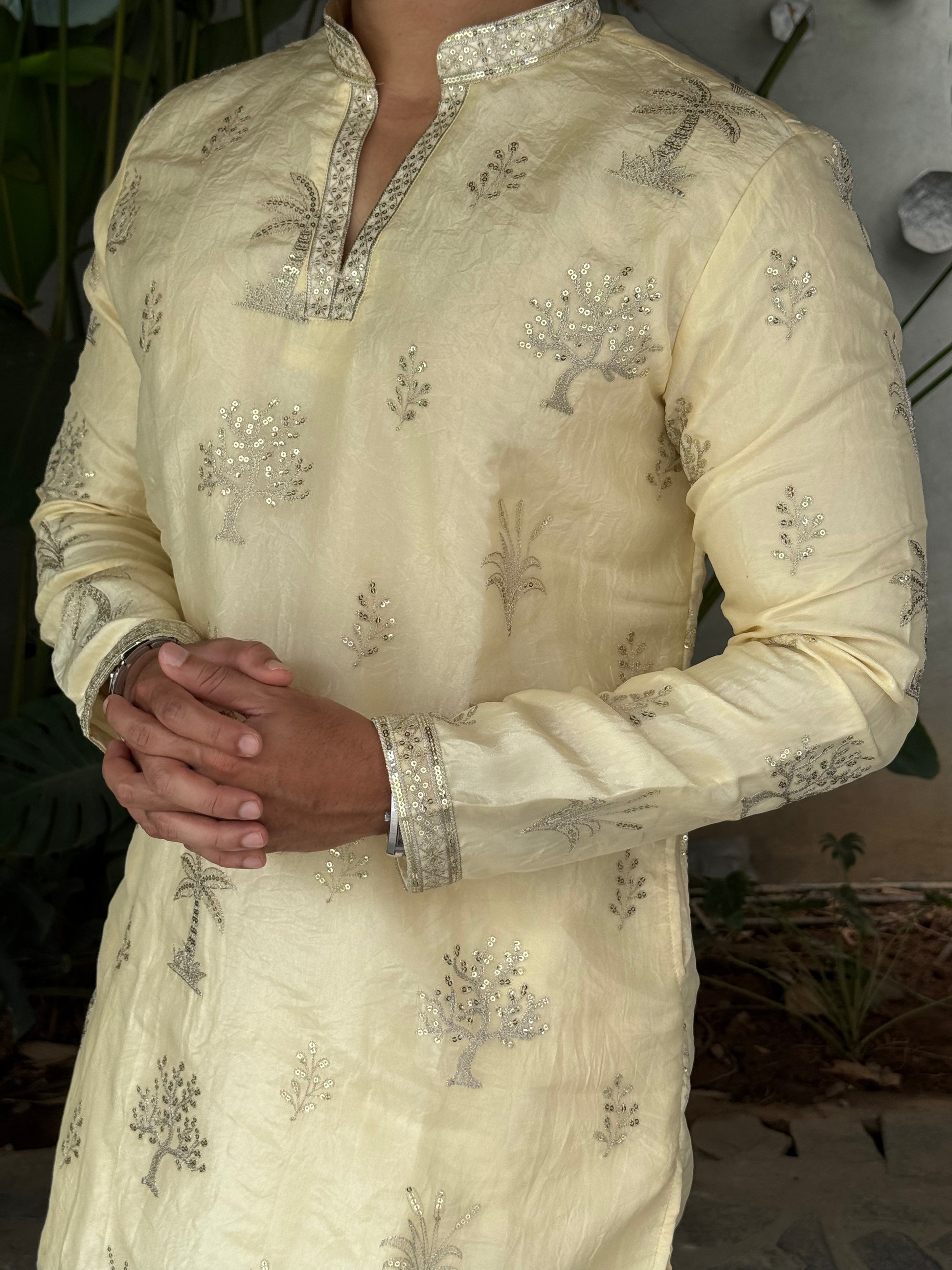 Premium Tissue Embroidered Knee-Length Kurta