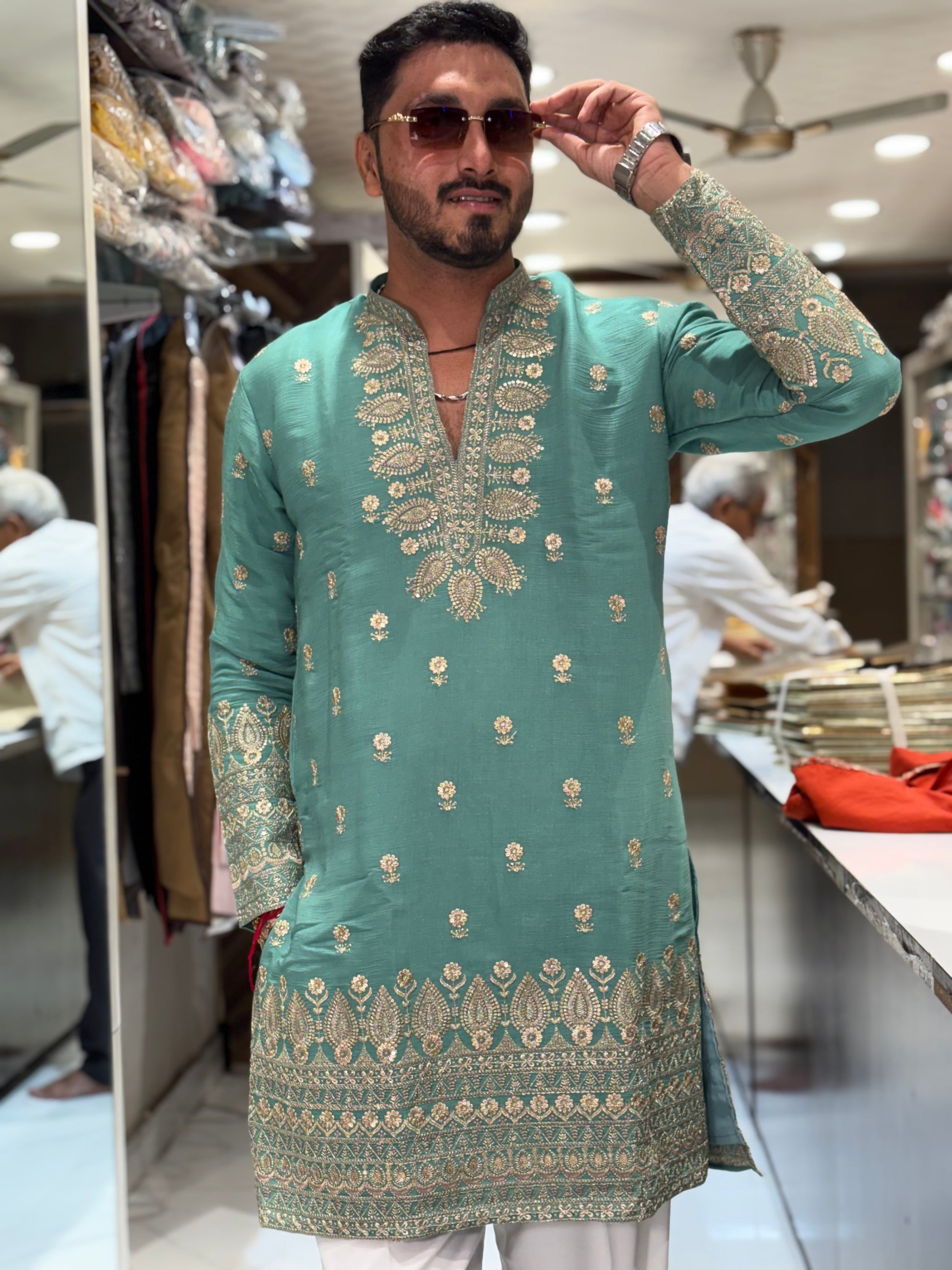 Premium Silk Kurta with Intricate Paisley Embroidery & Designer Border