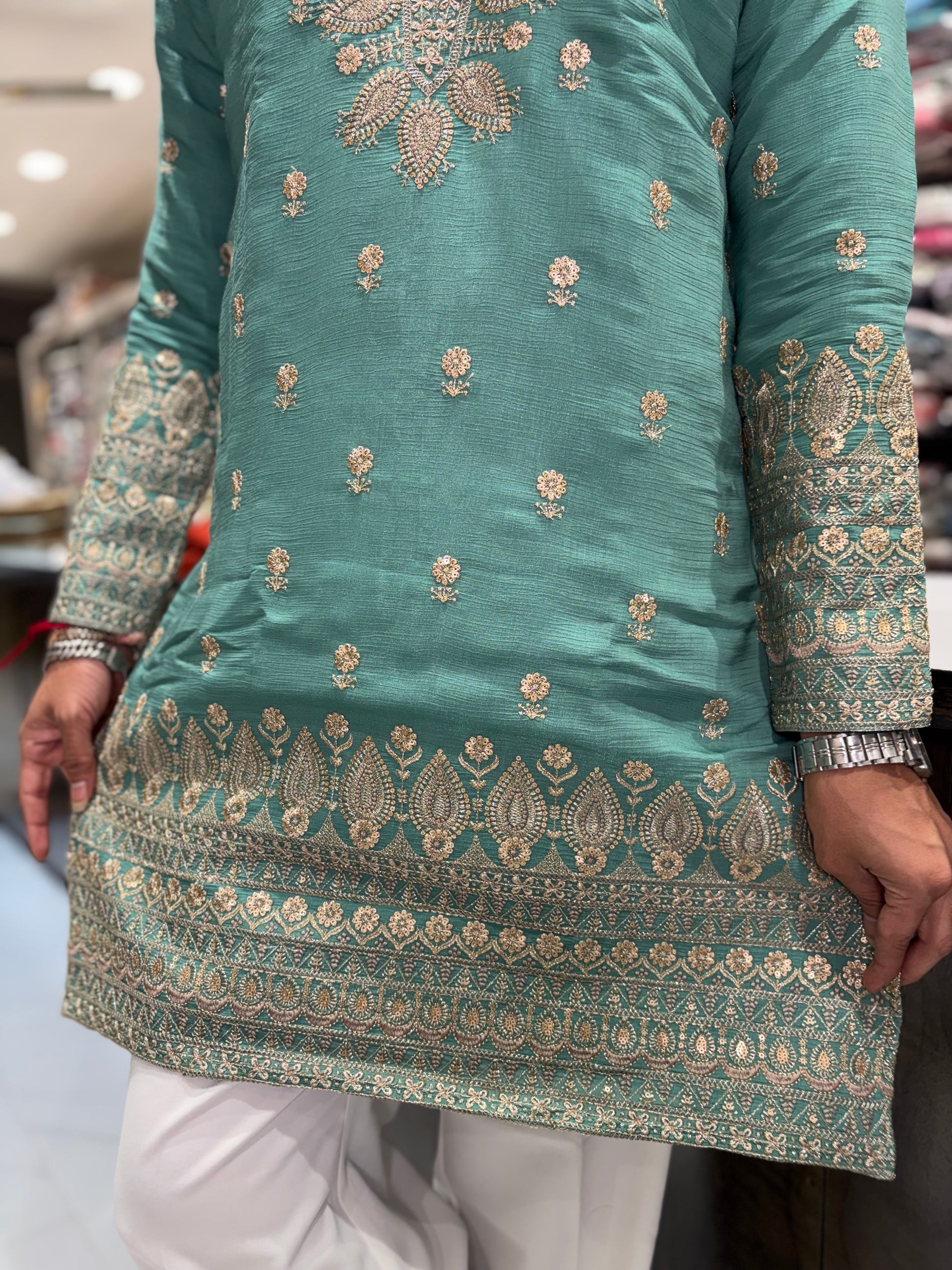 Premium Silk Kurta with Intricate Paisley Embroidery & Designer Border