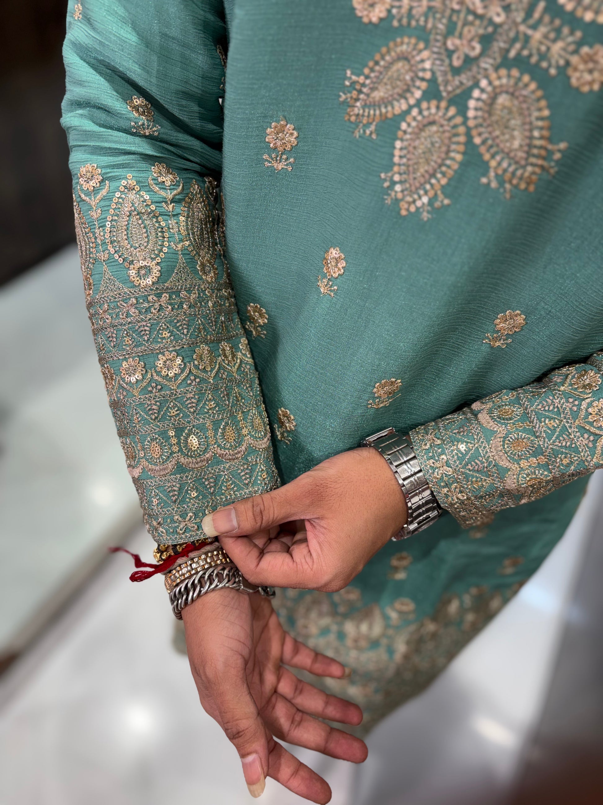 Premium Silk Kurta with Intricate Paisley Embroidery & Designer Border