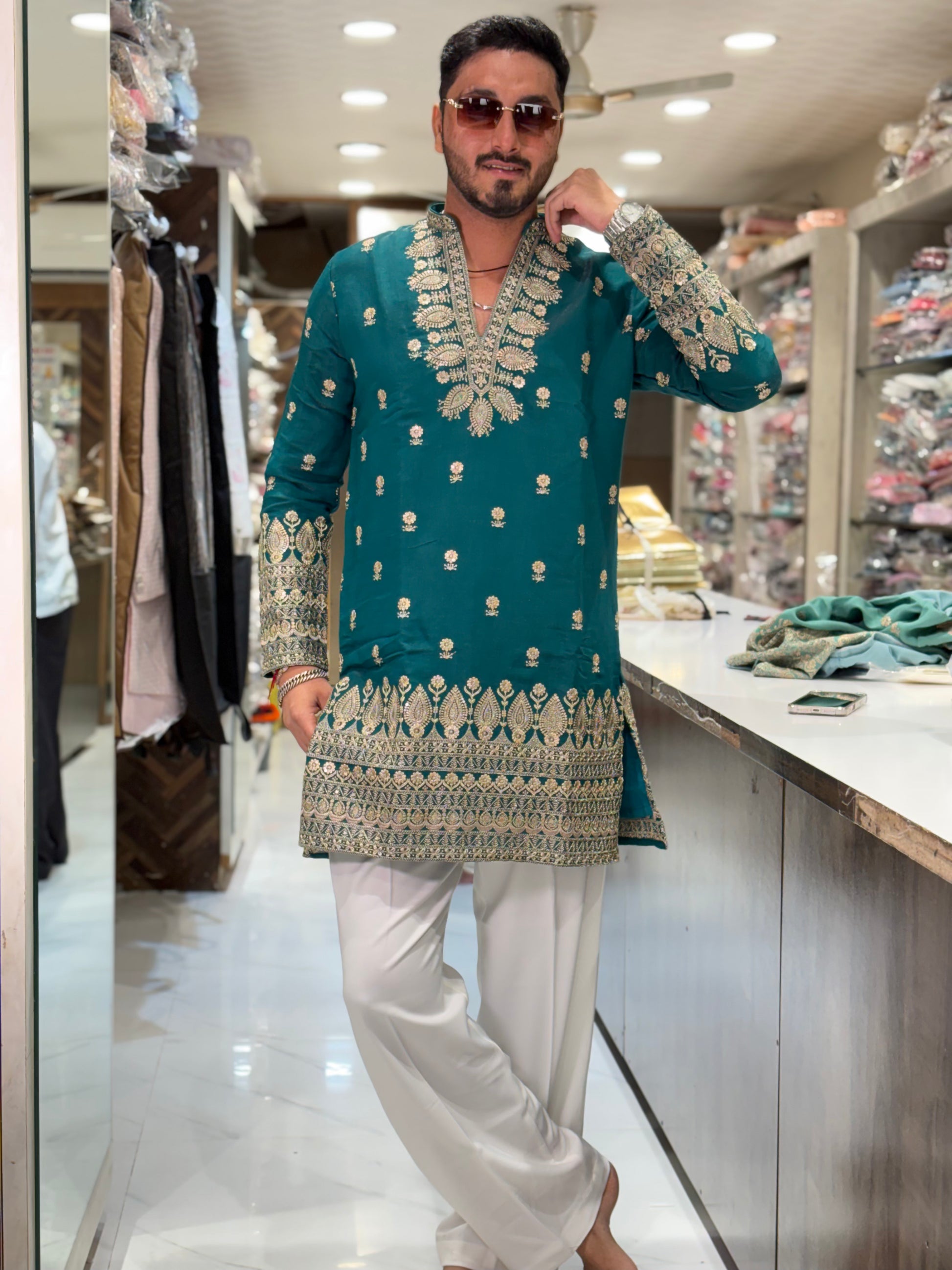 Premium Silk Kurta with Intricate Paisley Embroidery & Designer Border
