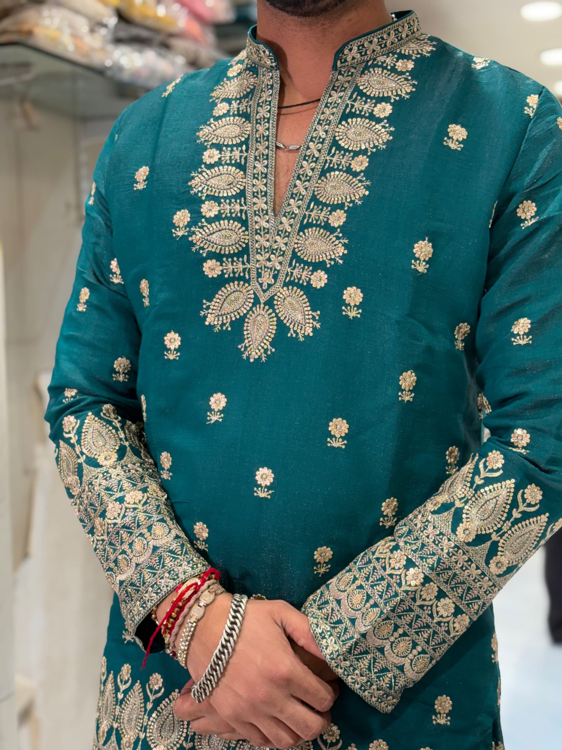 Premium Silk Kurta with Intricate Paisley Embroidery & Designer Border