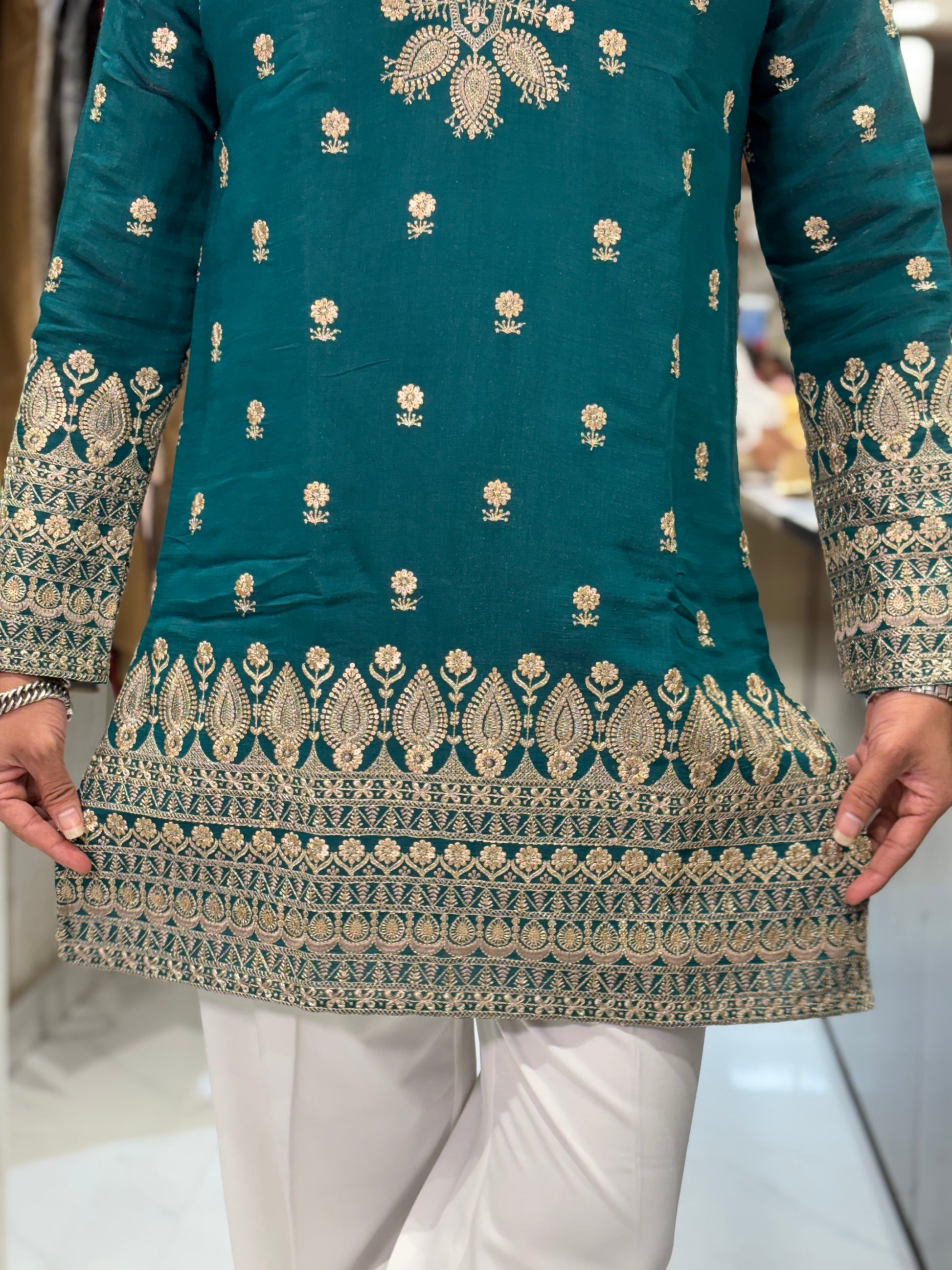 Premium Silk Kurta with Intricate Paisley Embroidery & Designer Border