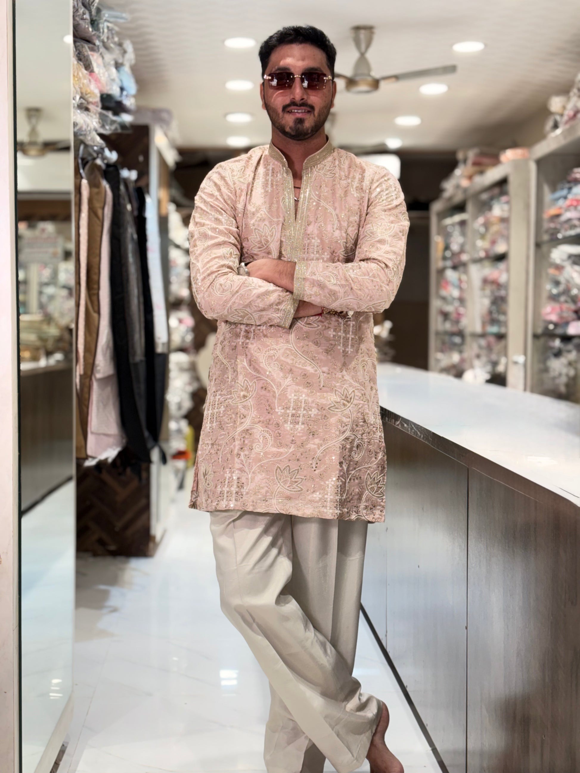 Premium Tissue Silk Kurta with Intricate Floral Embroidery